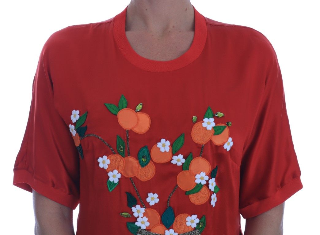 Silk Oranges Floral Crystal Women's Blouse - Dolce & Gabbana - Modalova