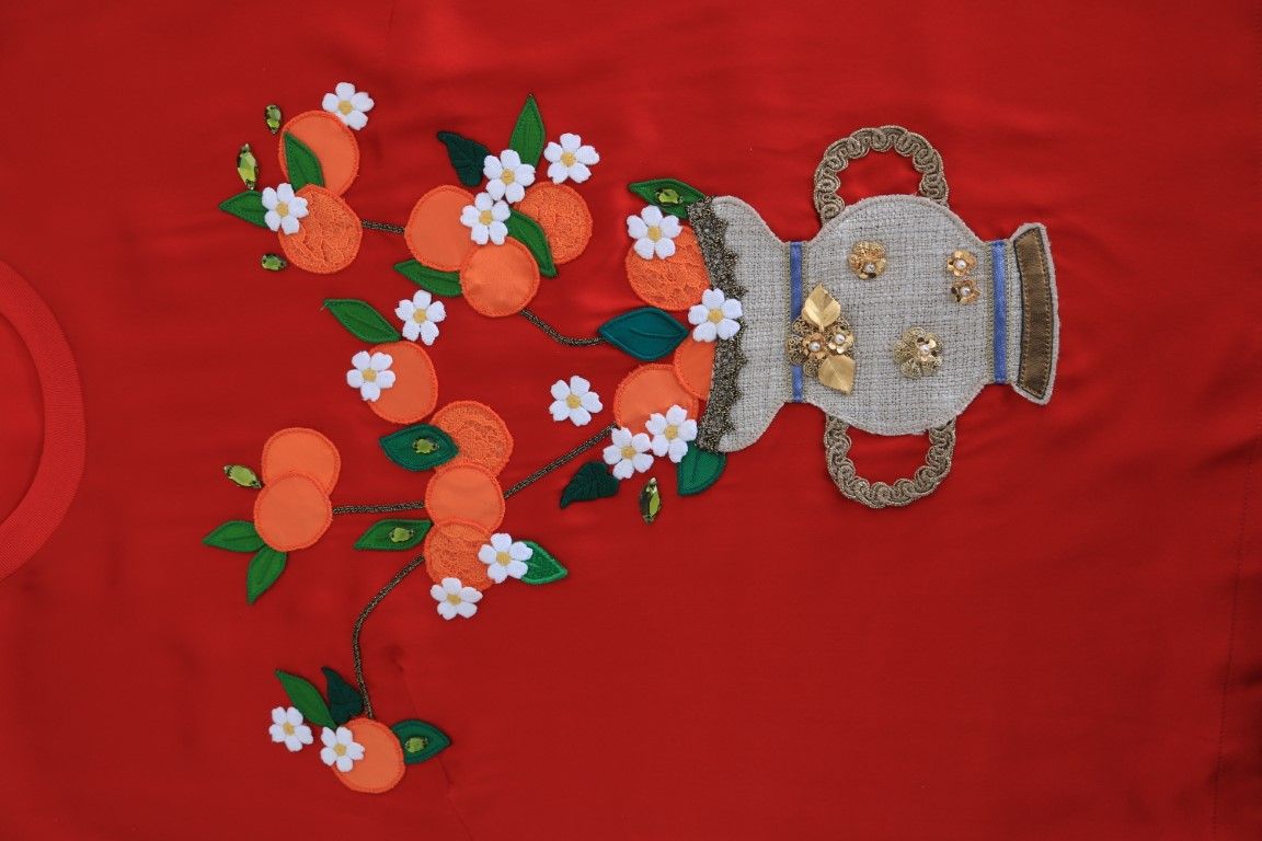 Silk Oranges Floral Crystal Women's Blouse - Dolce & Gabbana - Modalova