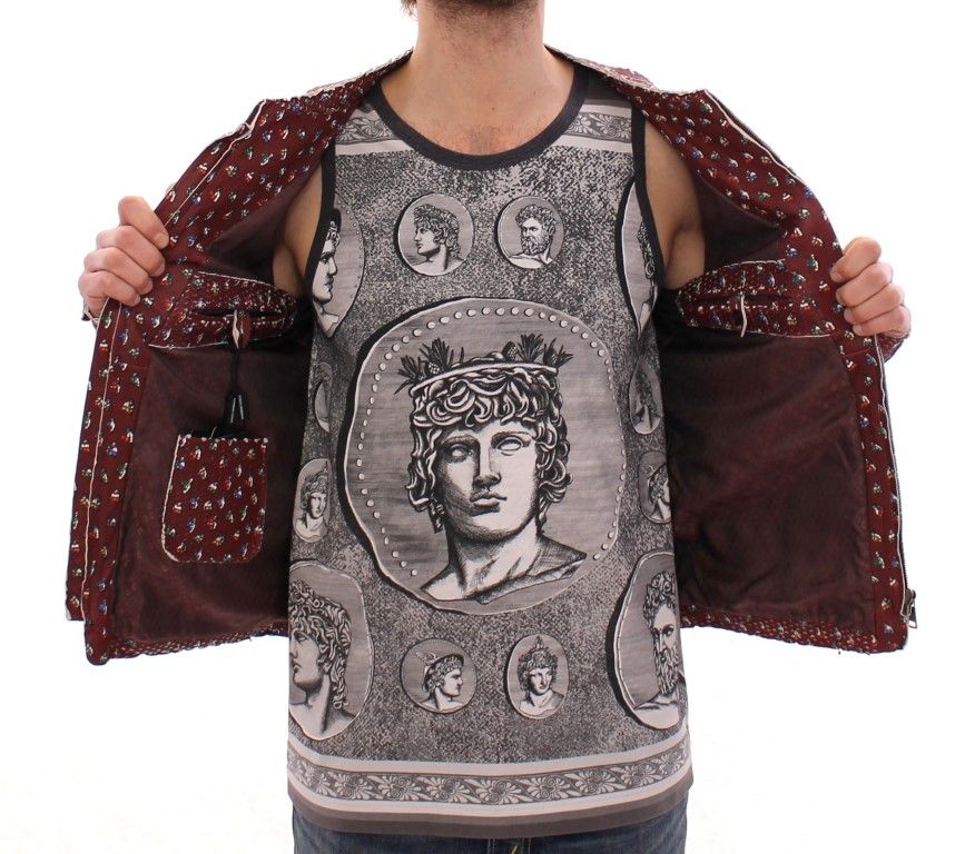 Leather Boxer Print Jacket Men's Coat - Dolce & Gabbana - Modalova