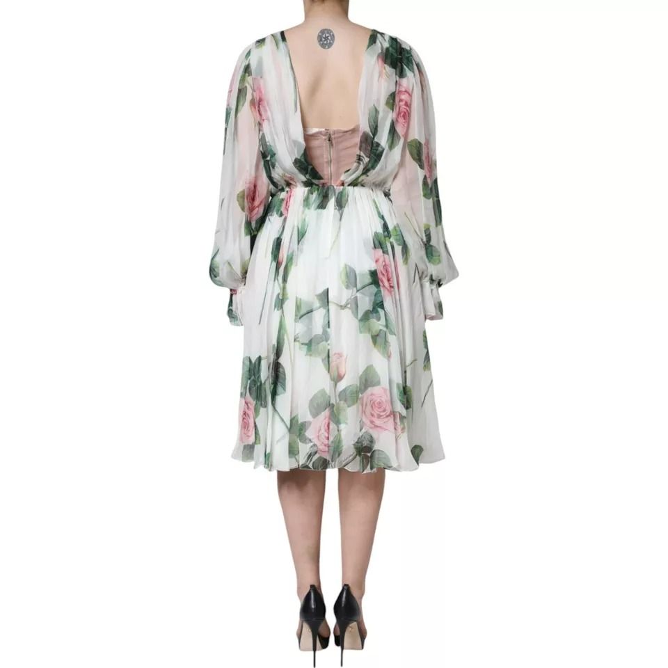Silk Floral Print A-line Midi Women's Dress - Dolce & Gabbana - Modalova
