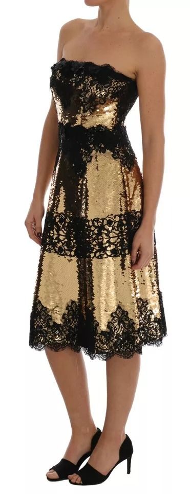 Gold Strapless Sequin Embellished Lace Women's Dress (Pre-Owned) - Dolce & Gabbana - Modalova