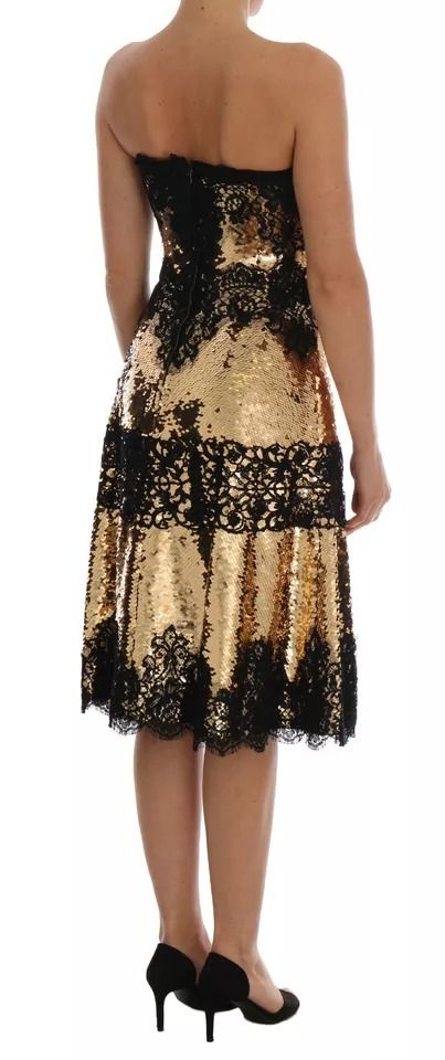Gold Strapless Sequin Embellished Lace Women's Dress (Pre-Owned) - Dolce & Gabbana - Modalova