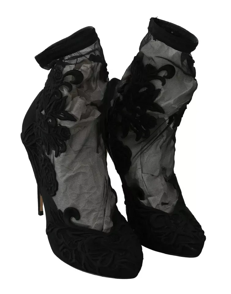 Tulle Stretch Floral Booties Women's Shoes (Pre-Owned) - Dolce & Gabbana - Modalova