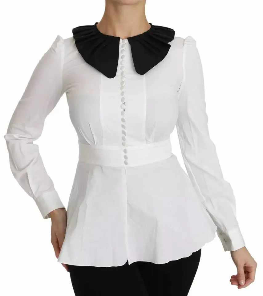 Black White Decorative Buttons Tops Shirt Women's Blouse - Dolce & Gabbana - Modalova