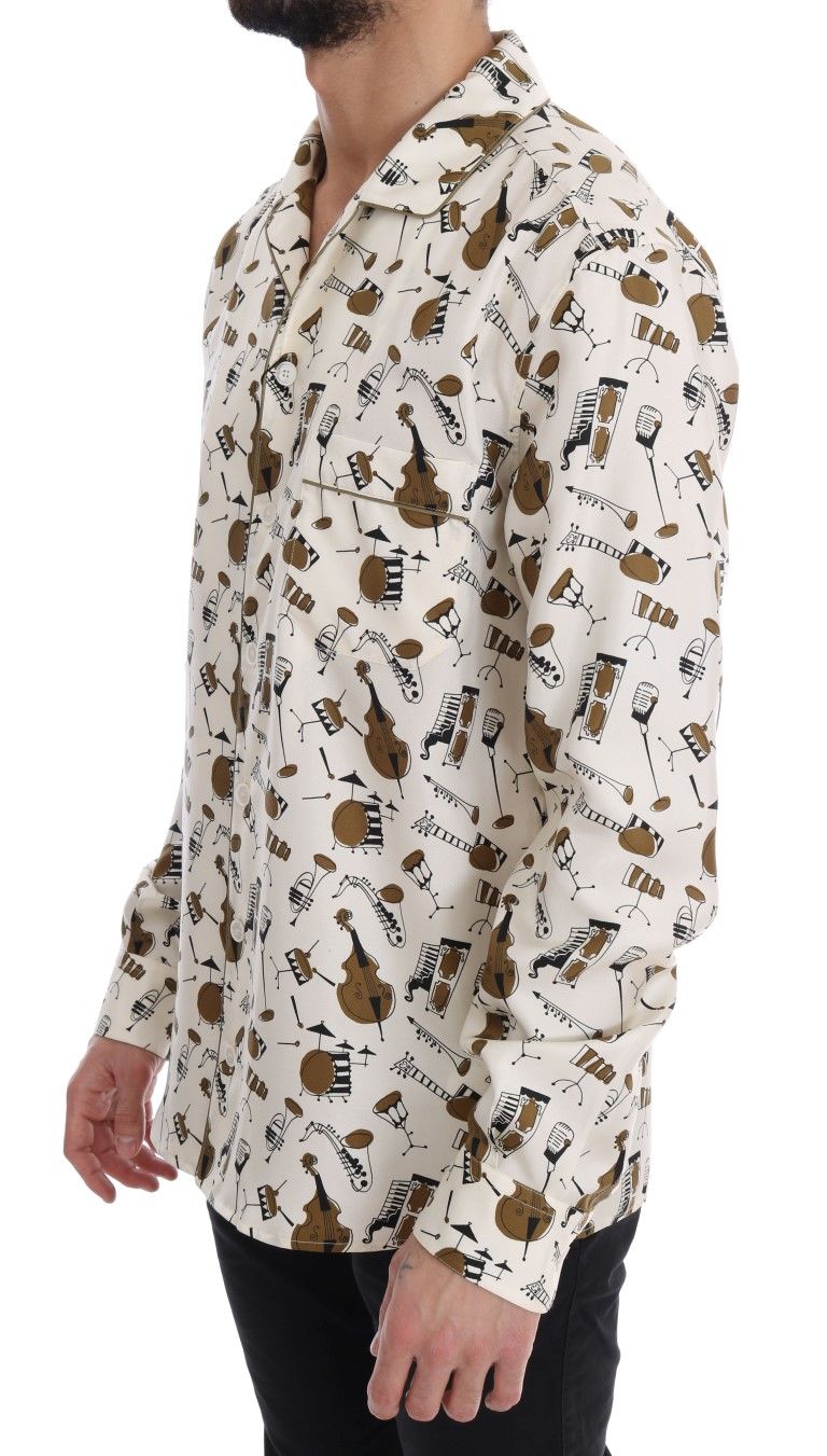 White Silk JAZZ Motive Print Men's Shirt - Dolce & Gabbana - Modalova