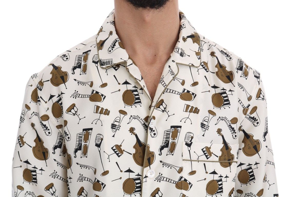 White Silk JAZZ Motive Print Men's Shirt - Dolce & Gabbana - Modalova