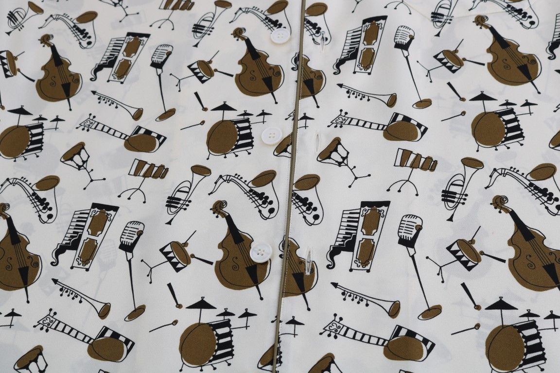 White Silk JAZZ Motive Print Men's Shirt - Dolce & Gabbana - Modalova