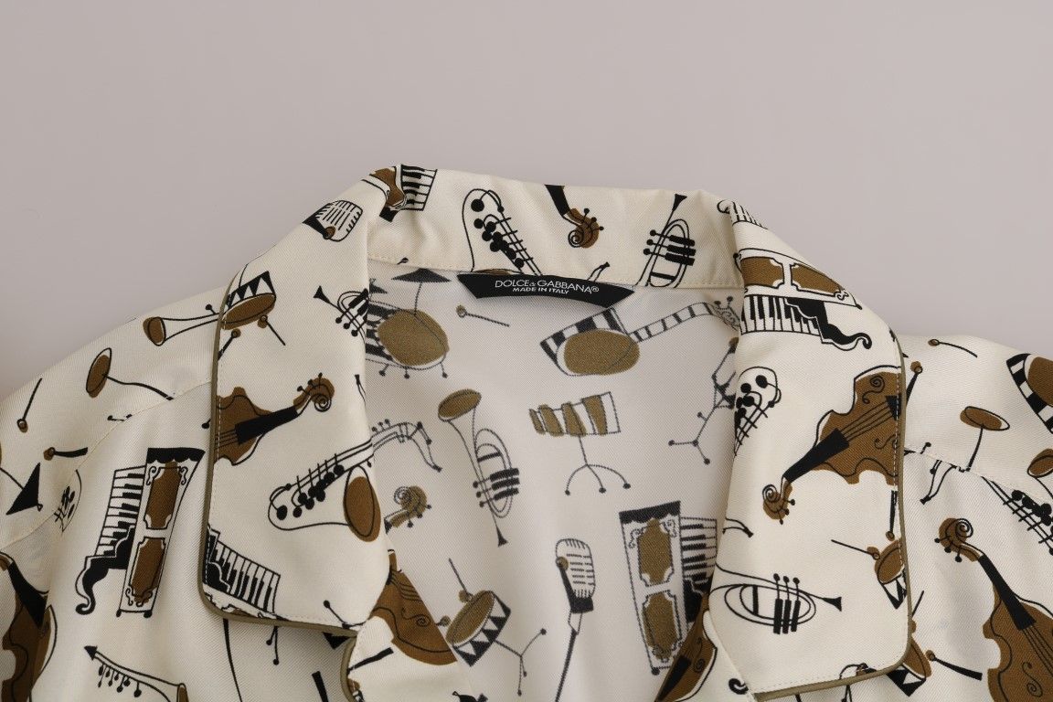 White Silk JAZZ Motive Print Men's Shirt - Dolce & Gabbana - Modalova