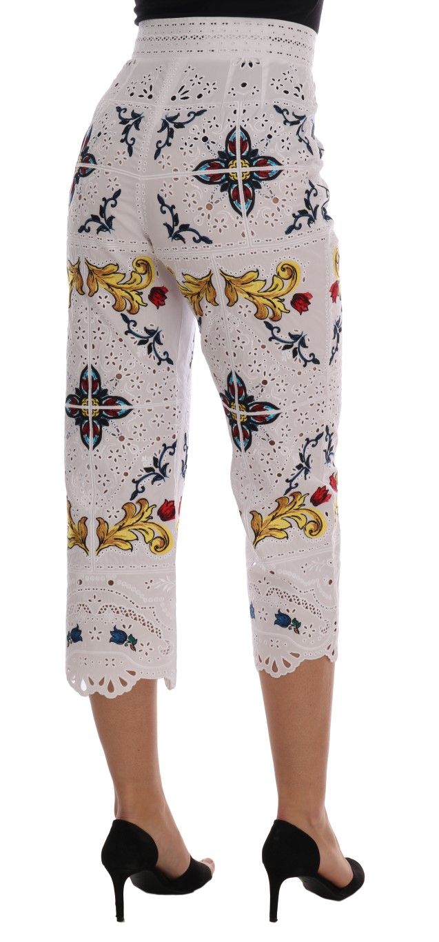 Mulicolor Majolica Cutout Capri Women's Pants - Dolce & Gabbana - Modalova