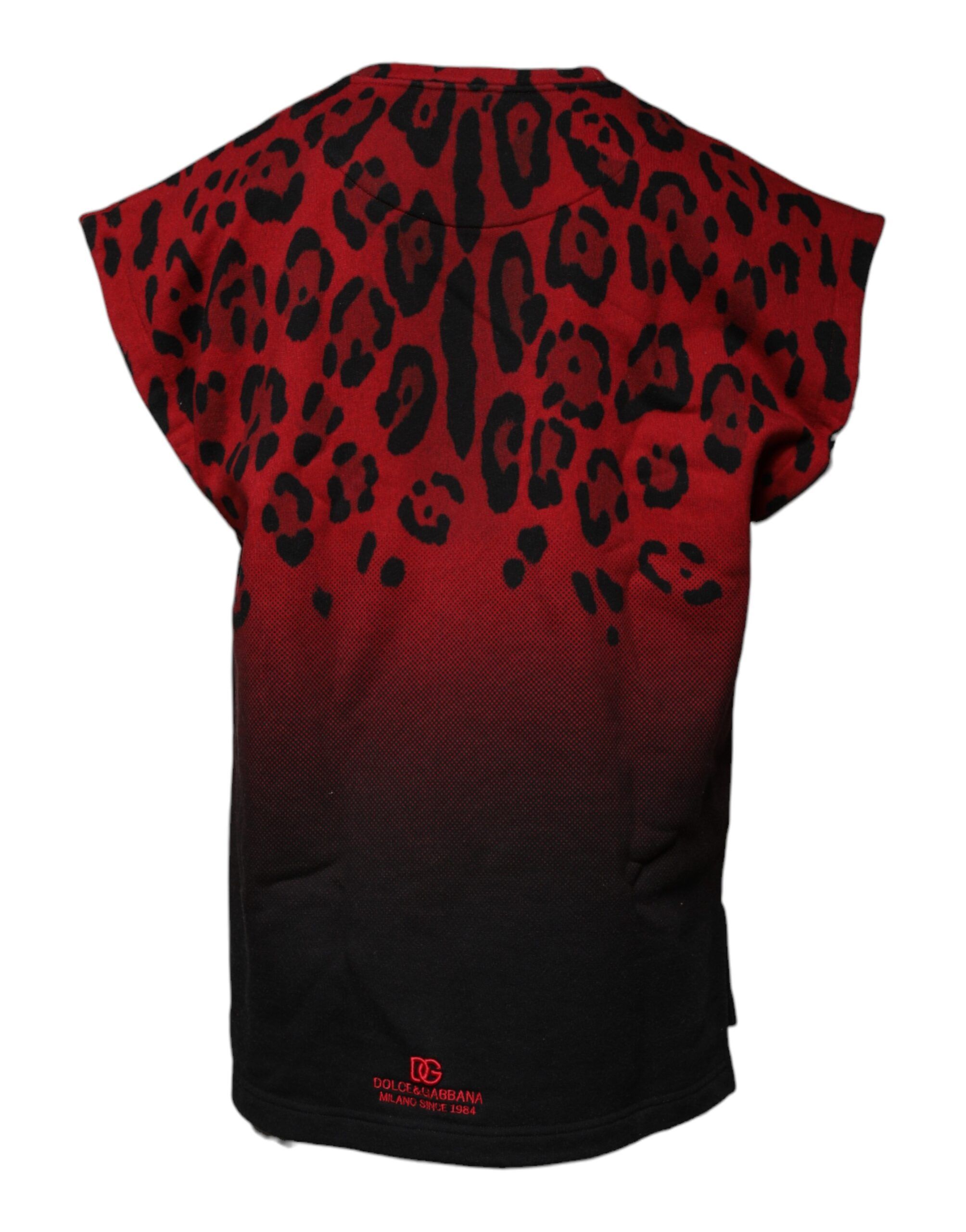 Red Leopard Print Cotton Sleeveless Men's T-shirt - Dolce & Gabbana - Modalova