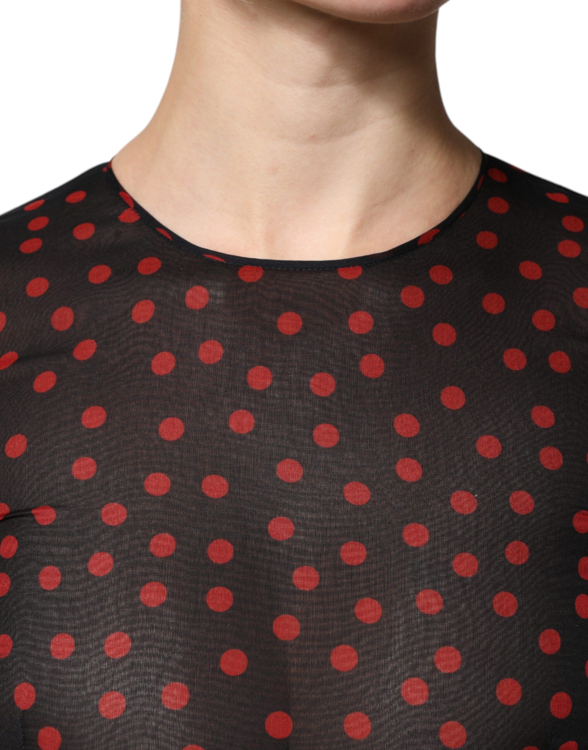 Black Red Polka Dot Silk Layered Midi Women's Dress - Dolce & Gabbana - Modalova