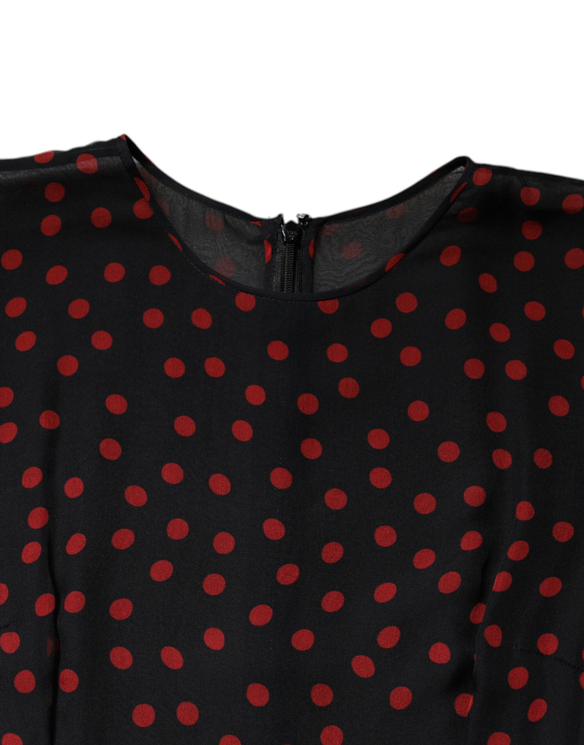 Black Red Polka Dot Silk Layered Midi Women's Dress - Dolce & Gabbana - Modalova