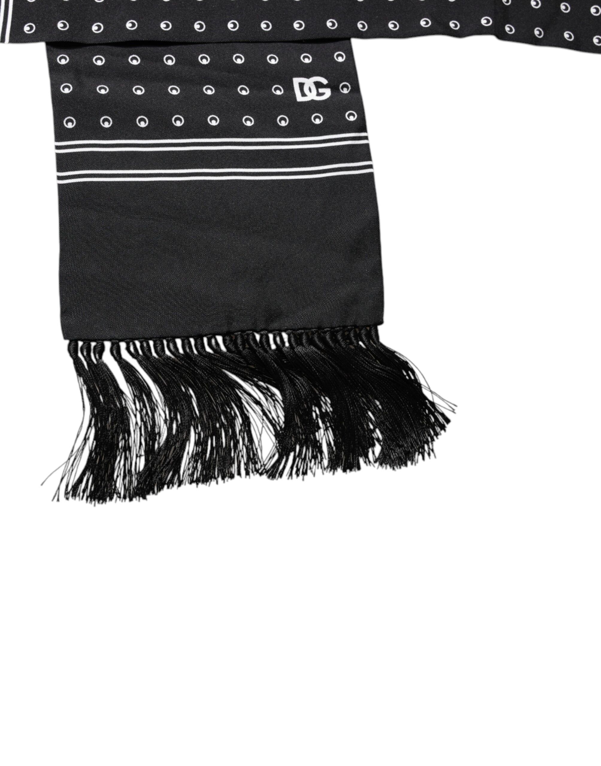 White Polka Dotted Silk Skinny Fringes Men's Scarf - Dolce & Gabbana - Modalova