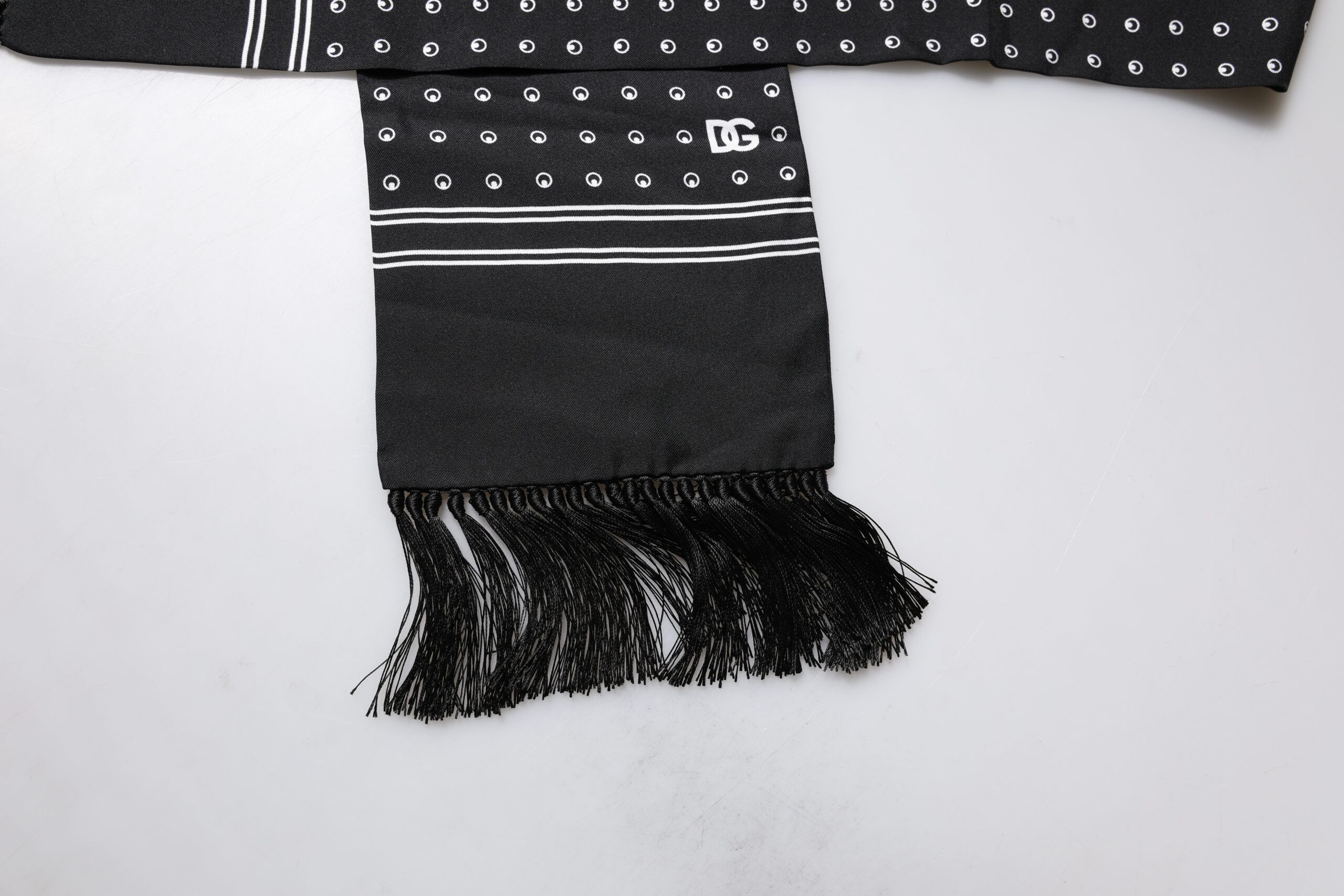 White Polka Dotted Silk Skinny Fringes Men's Scarf - Dolce & Gabbana - Modalova