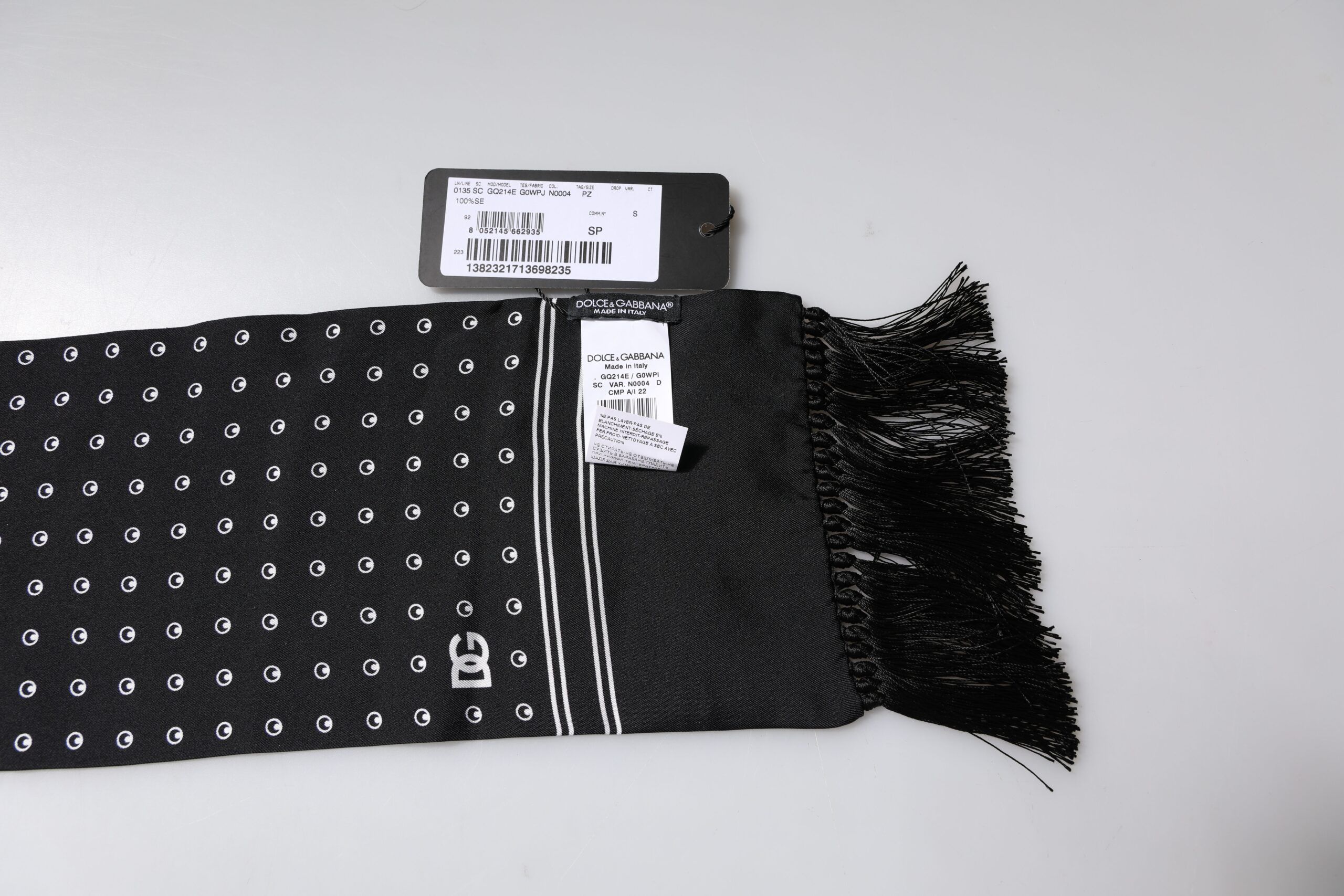 White Polka Dotted Silk Skinny Fringes Men's Scarf - Dolce & Gabbana - Modalova