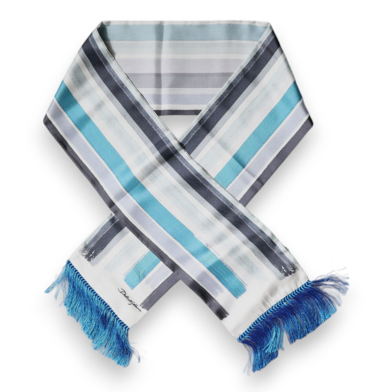 White Blue Stripes Silk Fringes Wrap Men's Scarf - Dolce & Gabbana - Modalova