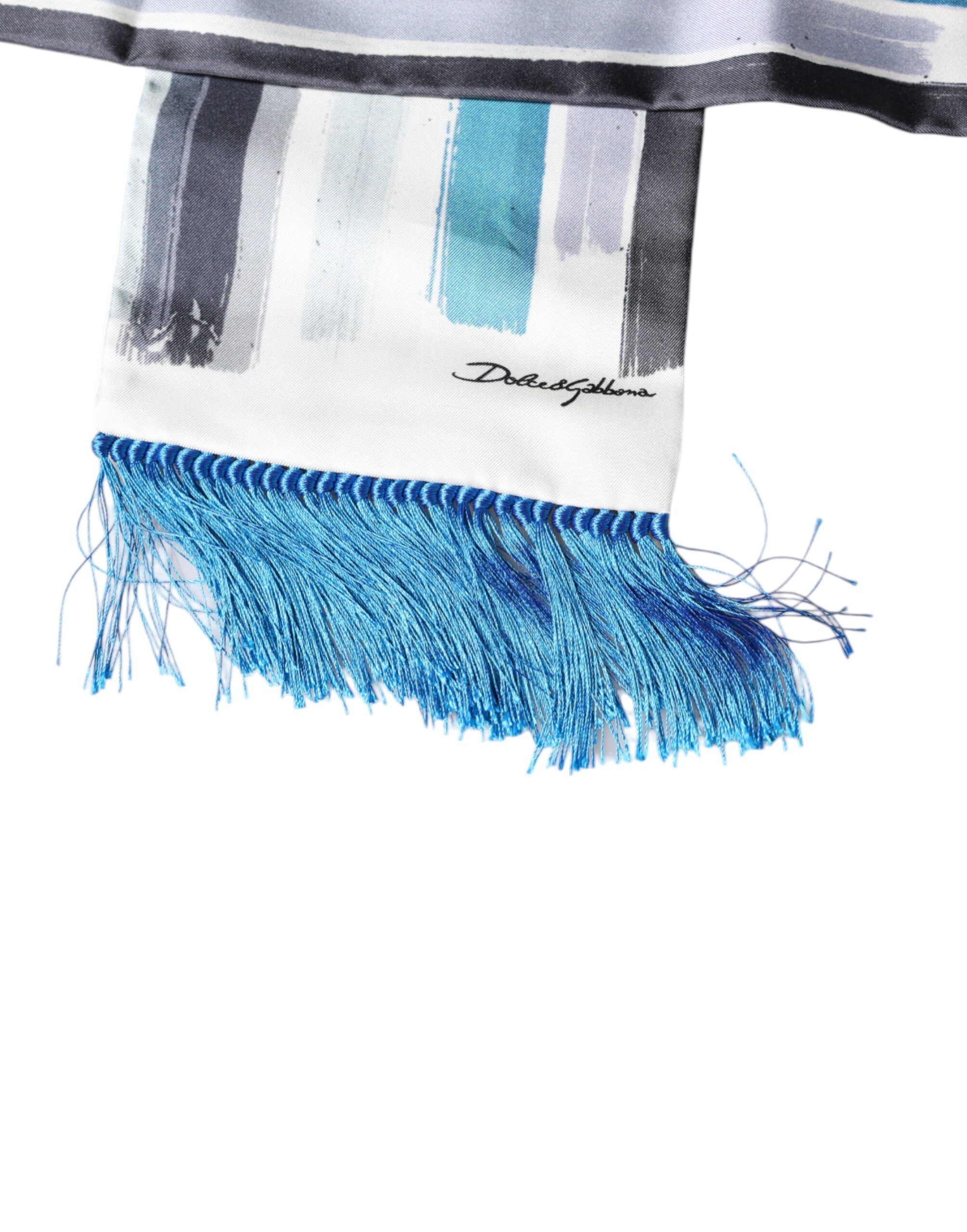 White Blue Stripes Silk Fringes Wrap Men's Scarf - Dolce & Gabbana - Modalova