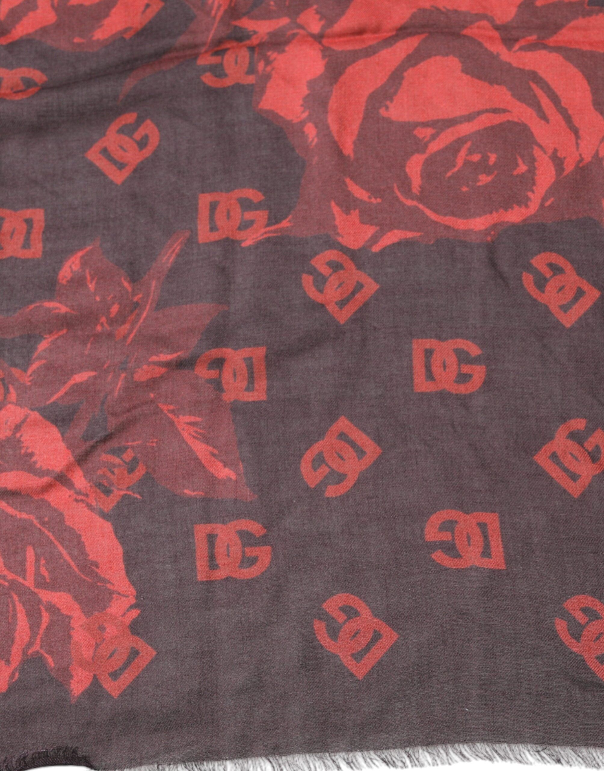 Black Red Floral Modal Wrap Shawl Women's Scarf - Dolce & Gabbana - Modalova
