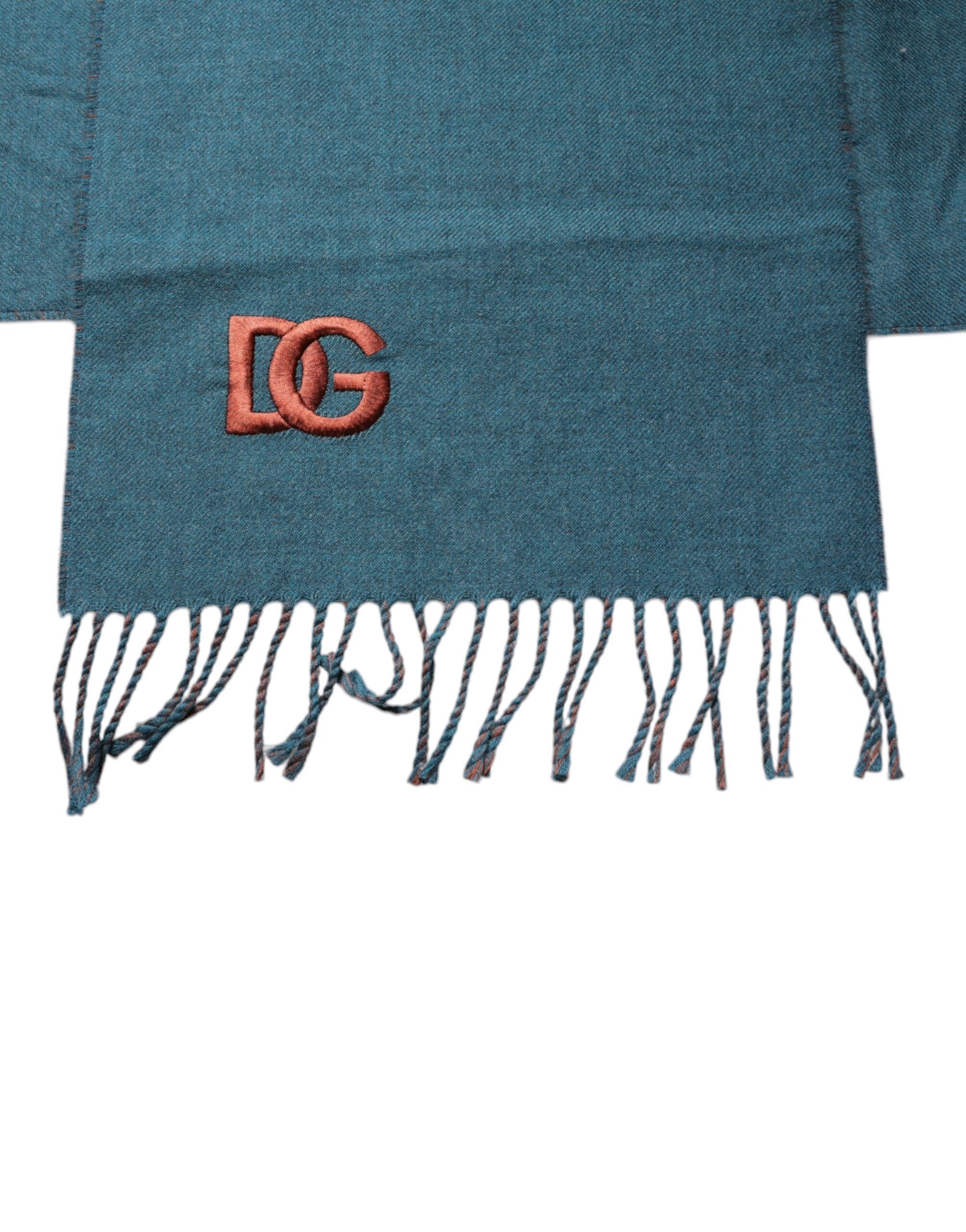 Blue Green Wool Fringes Wrap Shawl Men's Scarf - Dolce & Gabbana - Modalova