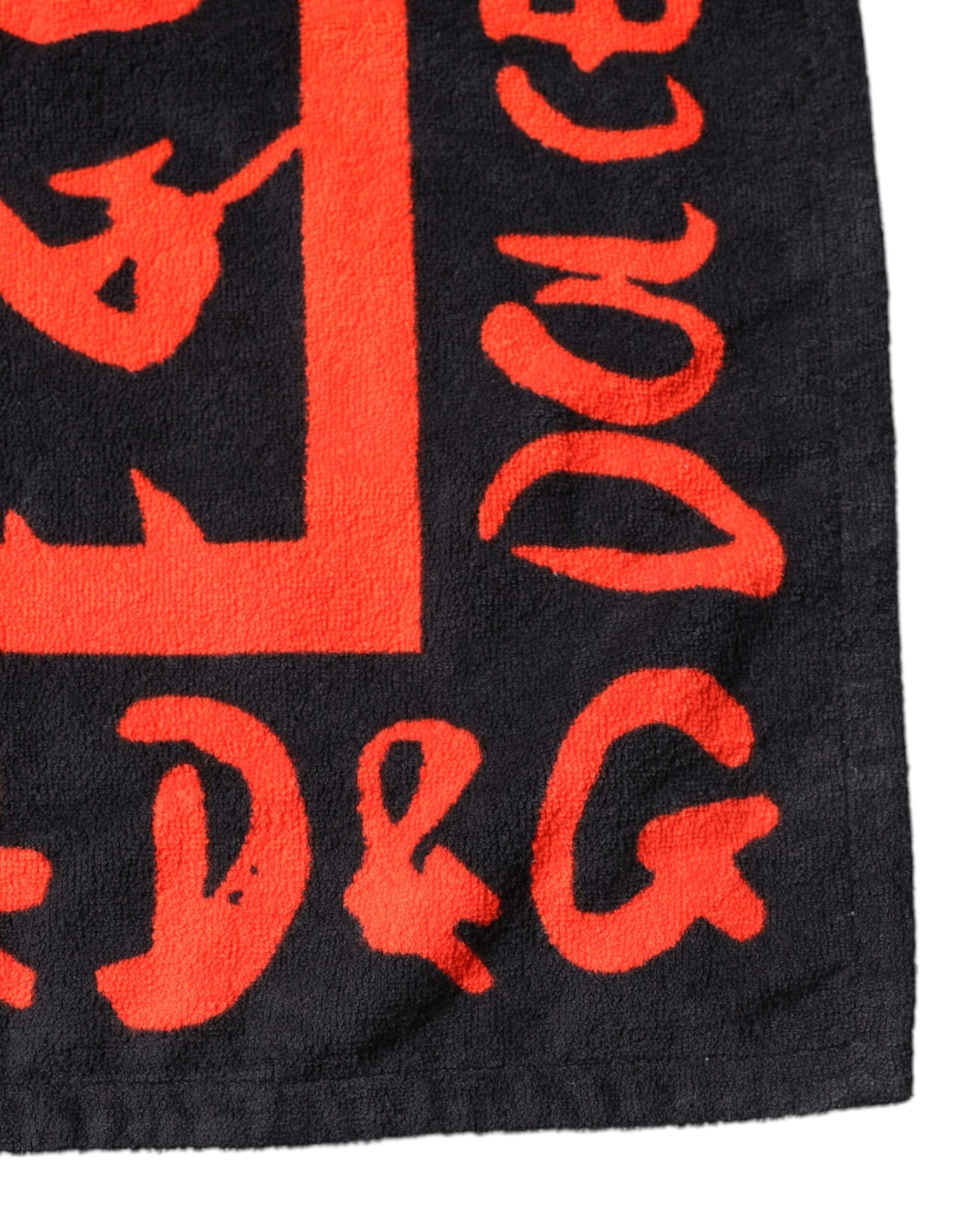 Black Red Logo Print Cotton Beach Women's Towel - Dolce & Gabbana - Modalova