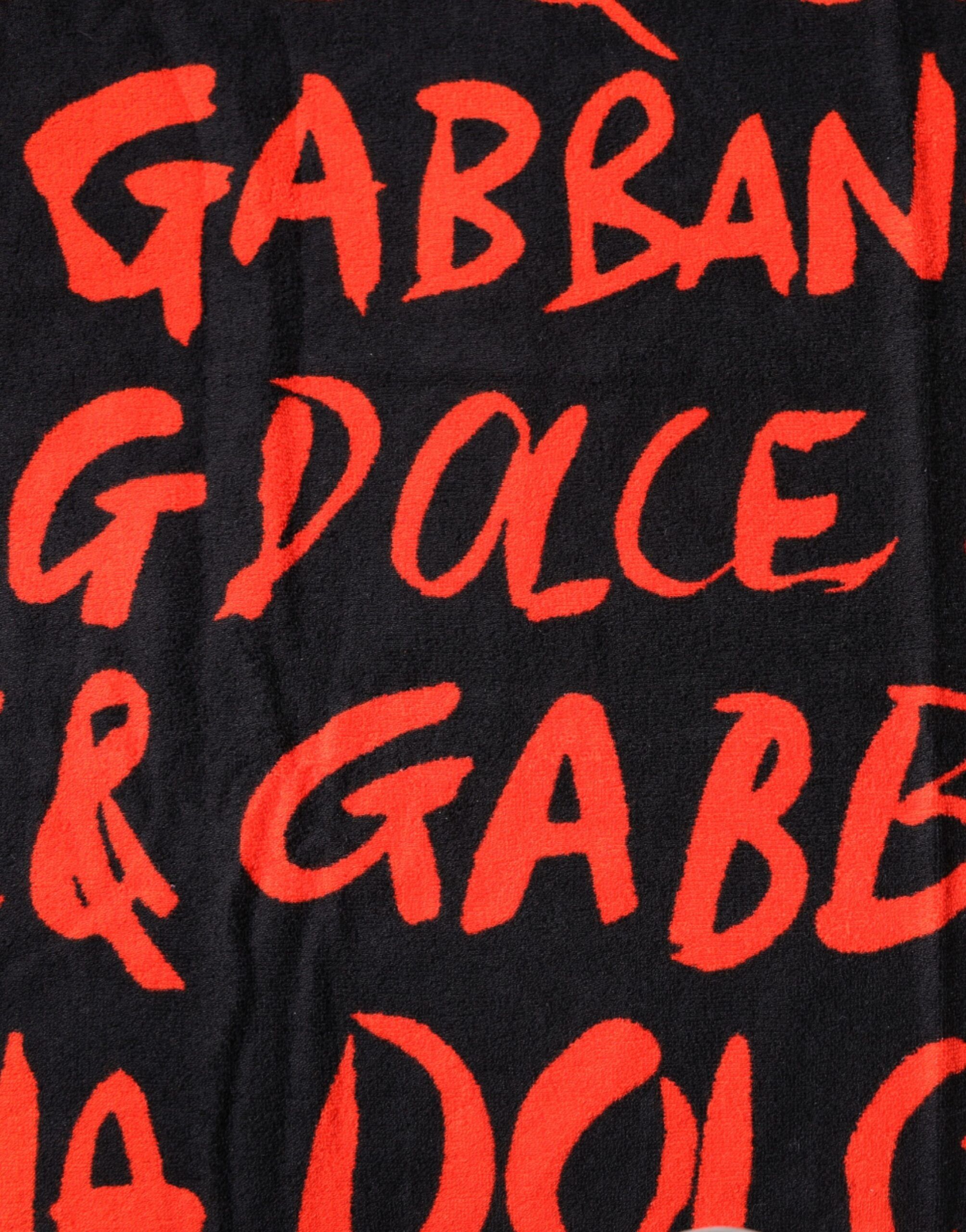 Black Red Logo Print Cotton Beach Women's Towel - Dolce & Gabbana - Modalova