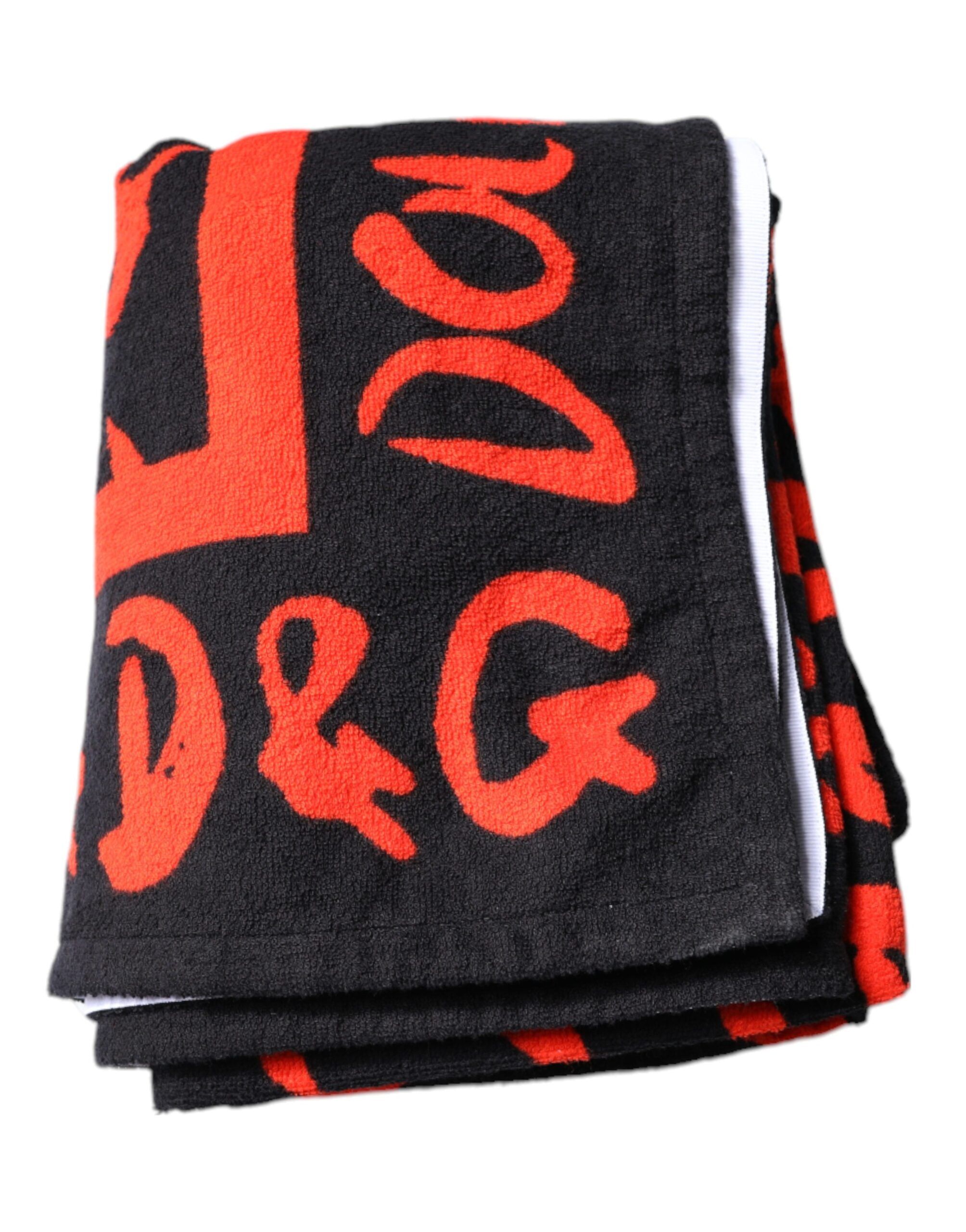 Black Red Logo Print Cotton Beach Women's Towel - Dolce & Gabbana - Modalova