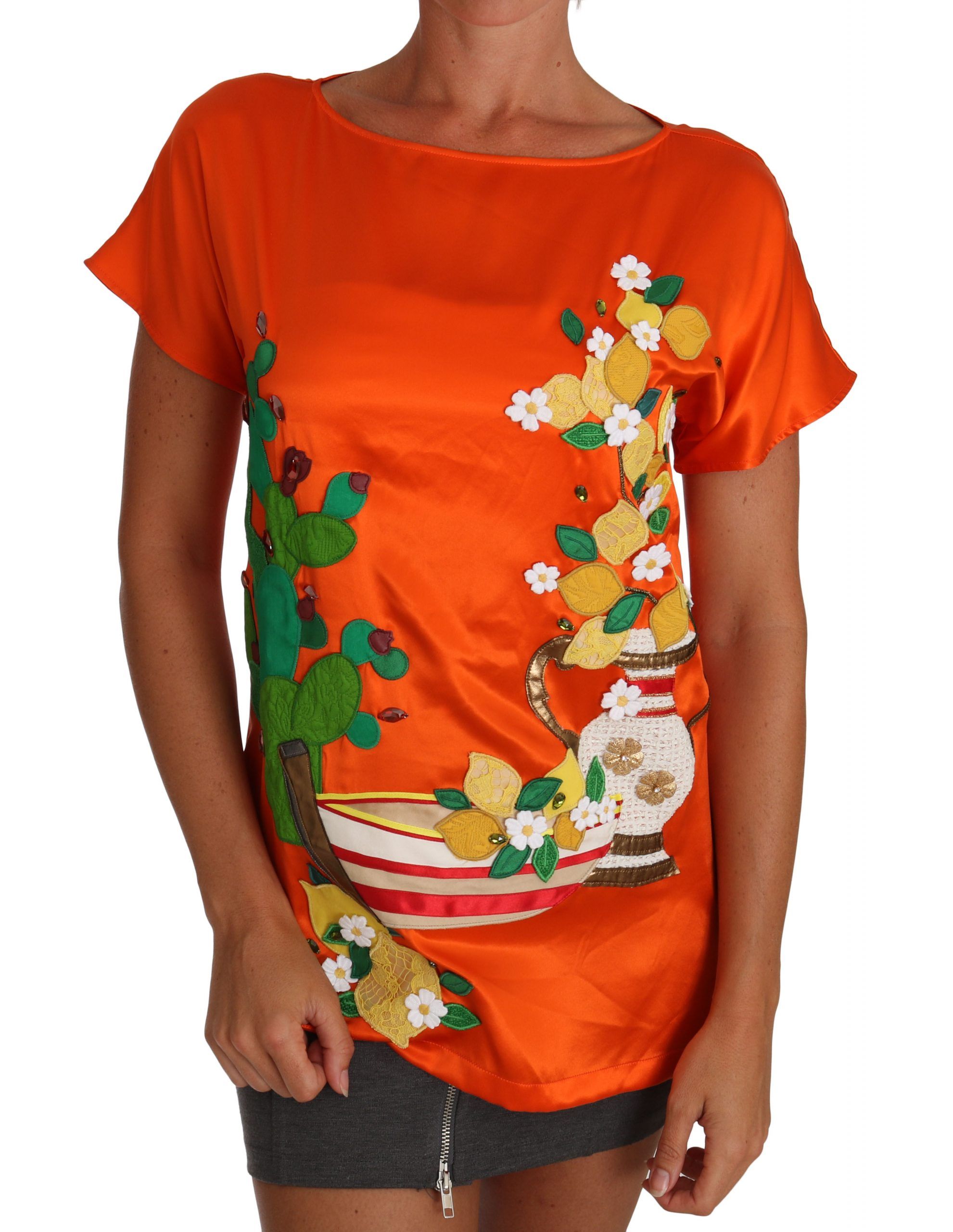 Silk Lemon Crystal T-shirt Women's Top - Dolce & Gabbana - Modalova