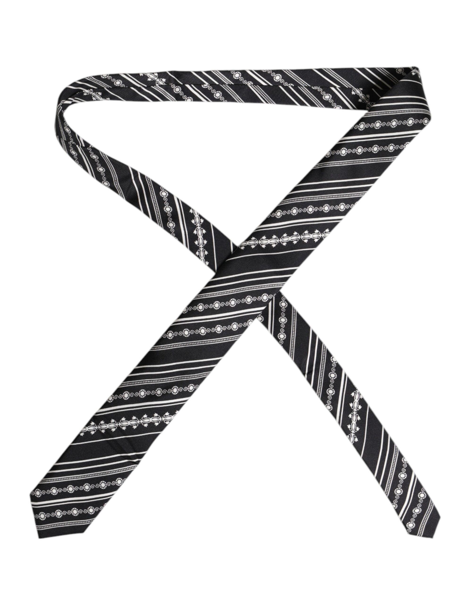 Black White Stripes Silk Adjustable NeckMen's Men's Tie - Dolce & Gabbana - Modalova