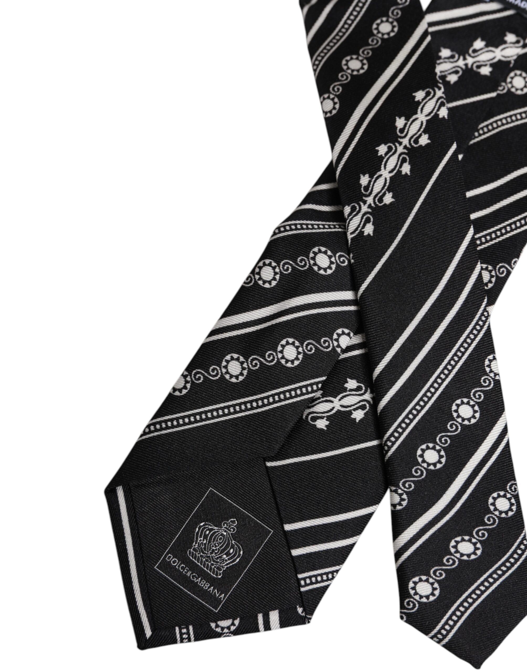 Black White Stripes Silk Adjustable NeckMen's Men's Tie - Dolce & Gabbana - Modalova