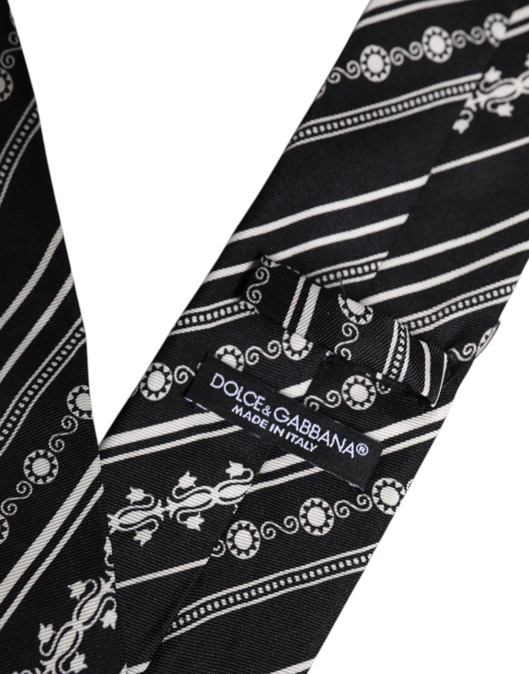 Black White Stripes Silk Adjustable NeckMen's Men's Tie - Dolce & Gabbana - Modalova