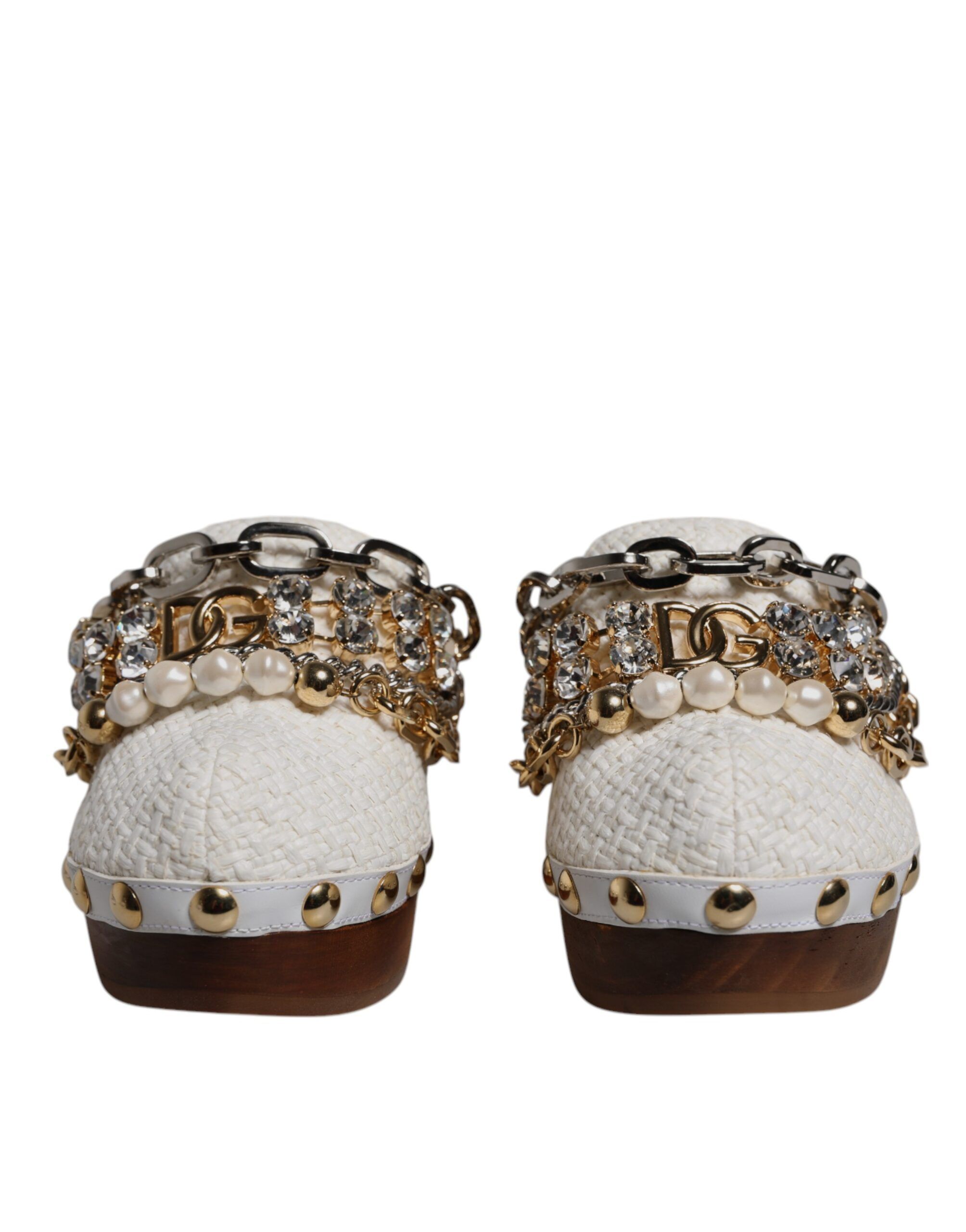 Raffia Clogs Bejeweled Chain Sandals Women's Shoes - Dolce & Gabbana - Modalova