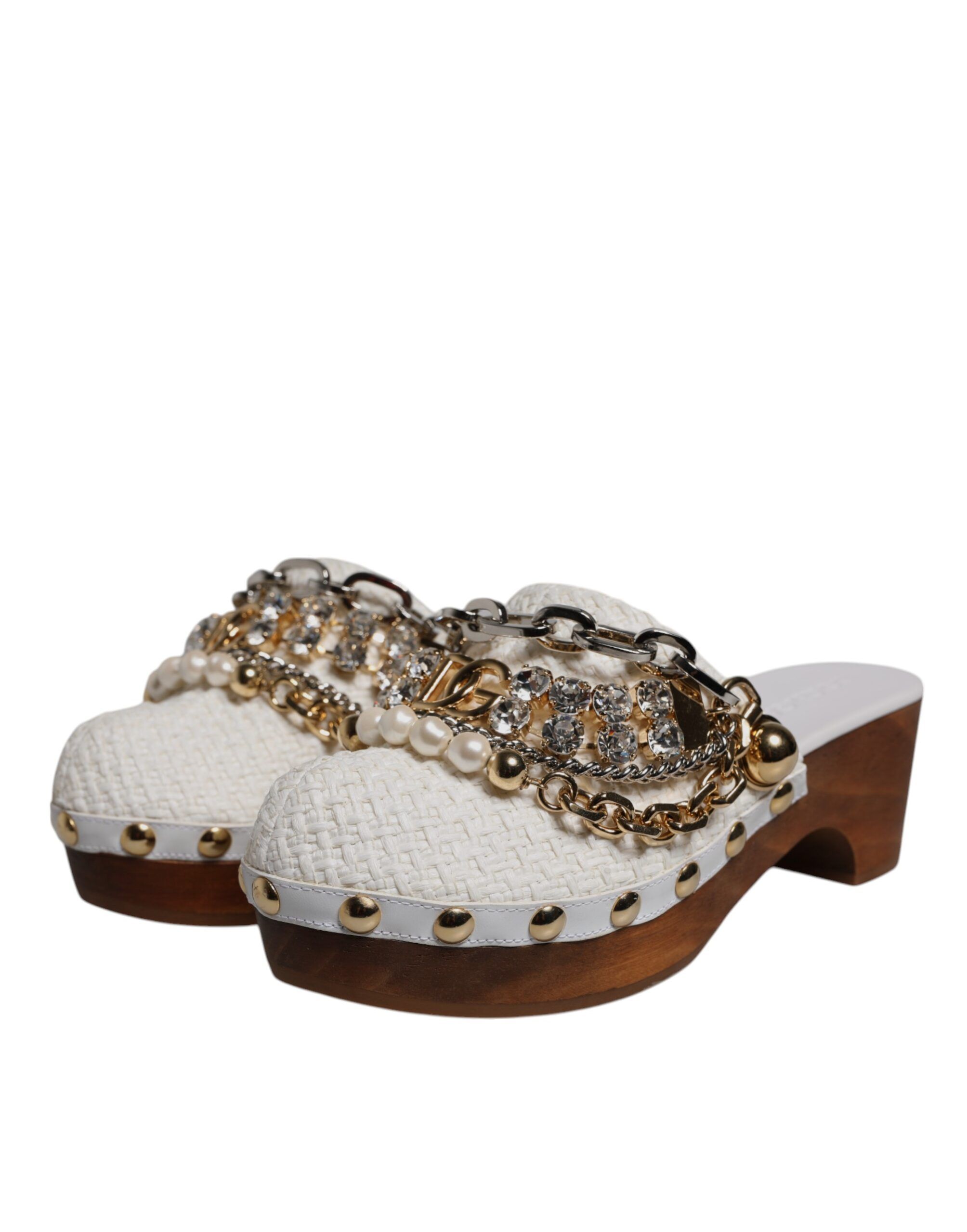 Raffia Clogs Bejeweled Chain Sandals Women's Shoes - Dolce & Gabbana - Modalova