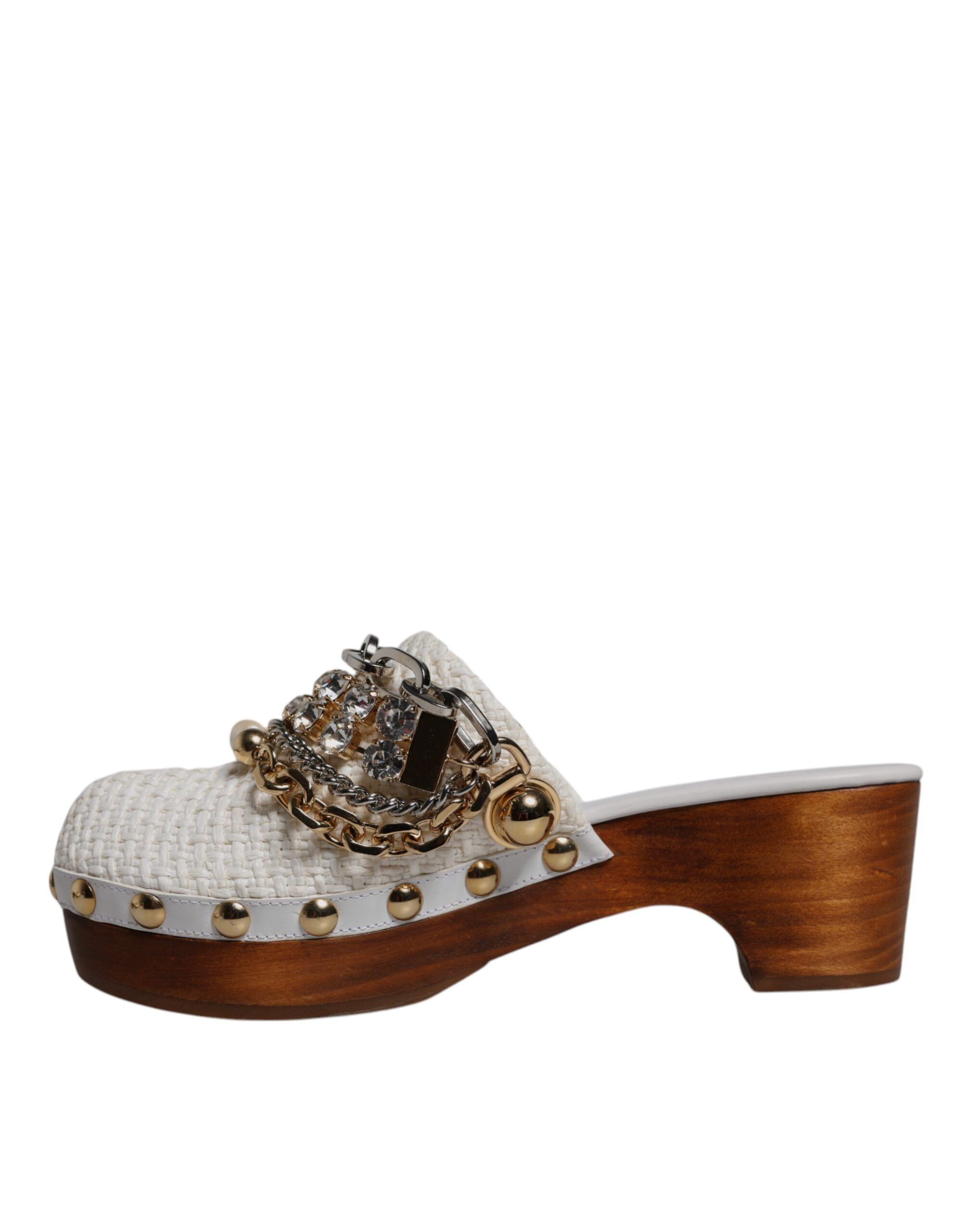 Raffia Clogs Bejeweled Chain Sandals Women's Shoes - Dolce & Gabbana - Modalova