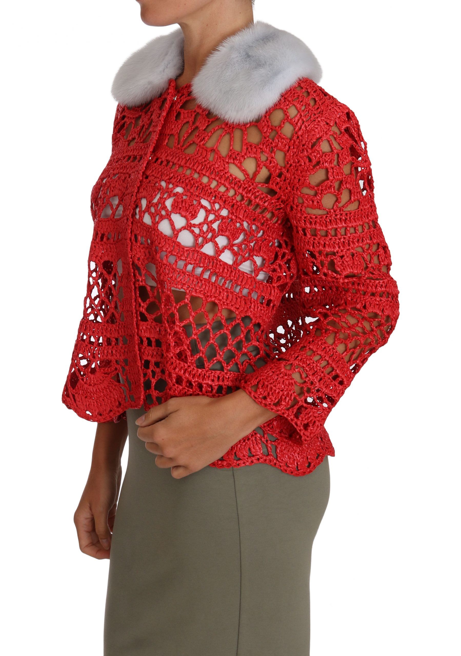 Cardigan Crochet Knit Raffia Women's Sweater - Dolce & Gabbana - Modalova
