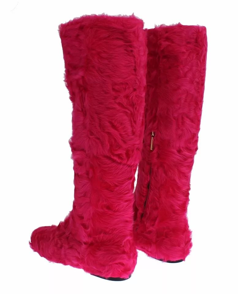 Lamb Fur Leather Flat Boots Women's Shoes - Dolce & Gabbana - Modalova