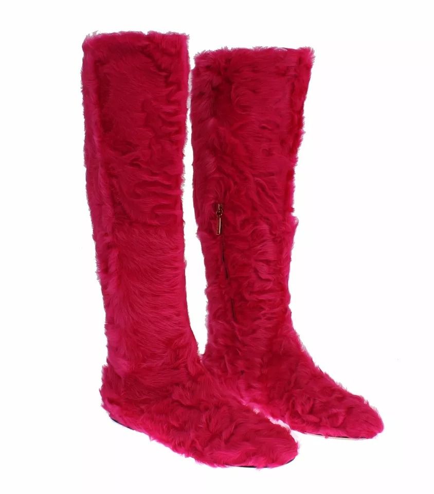 Lamb Fur Leather Flat Boots Women's Shoes - Dolce & Gabbana - Modalova