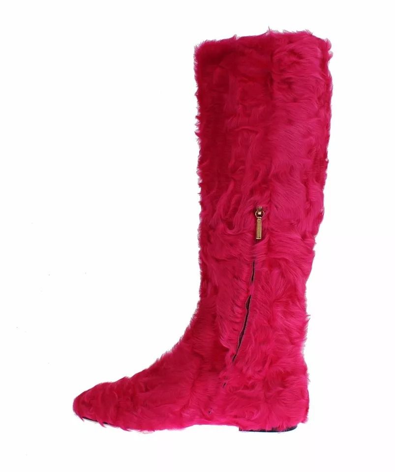Lamb Fur Leather Flat Boots Women's Shoes - Dolce & Gabbana - Modalova