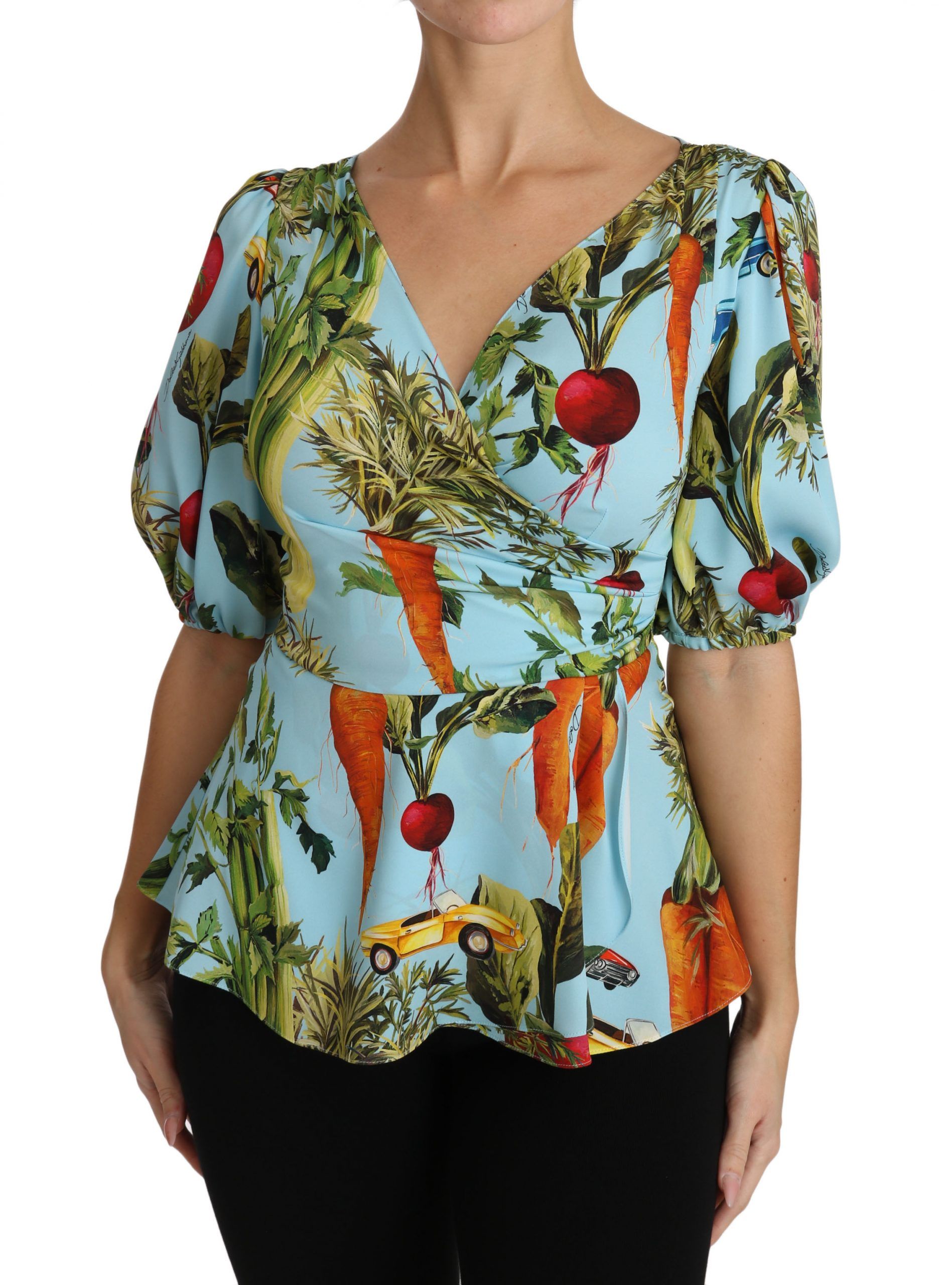 Vegetable Print Silk Top Peplum Wrap Women's Blouse - Dolce & Gabbana - Modalova