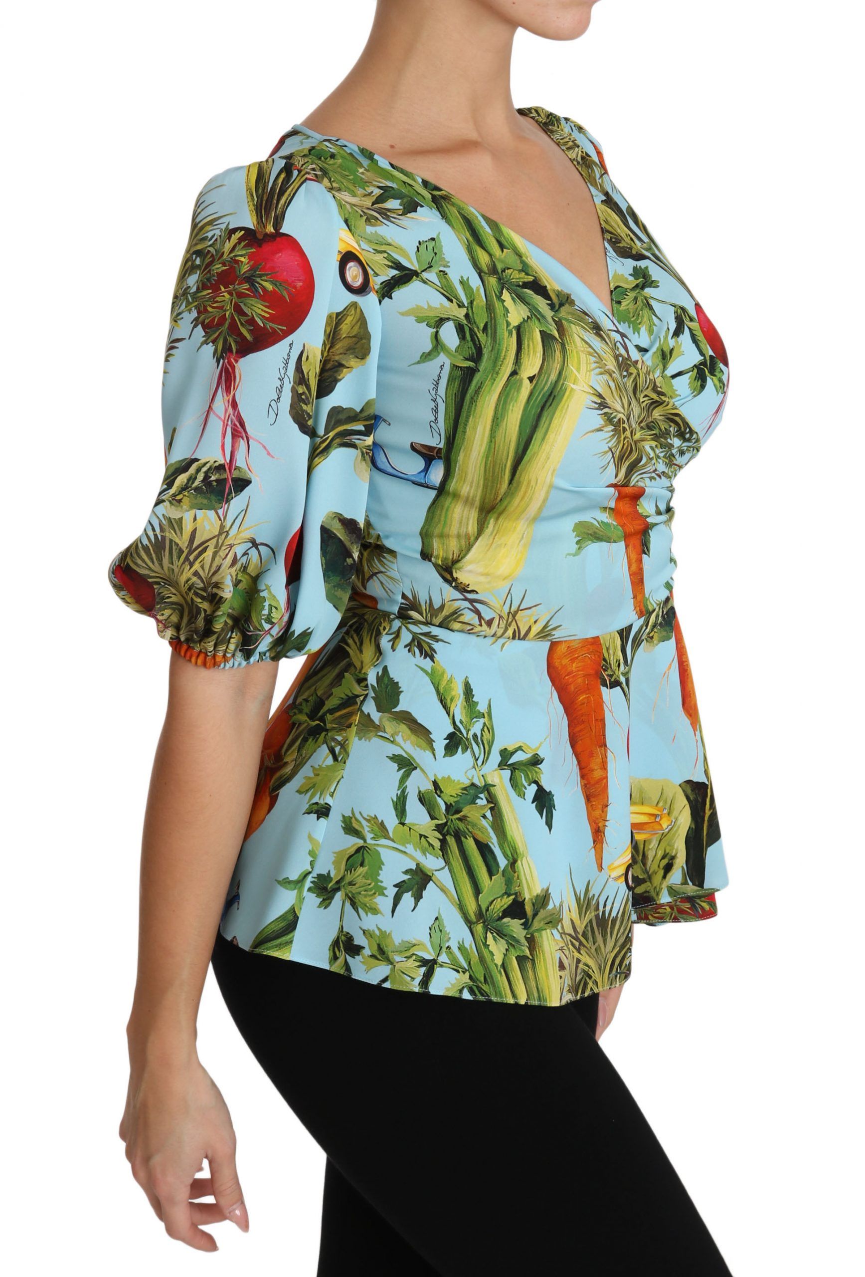 Vegetable Print Silk Top Peplum Wrap Women's Blouse - Dolce & Gabbana - Modalova