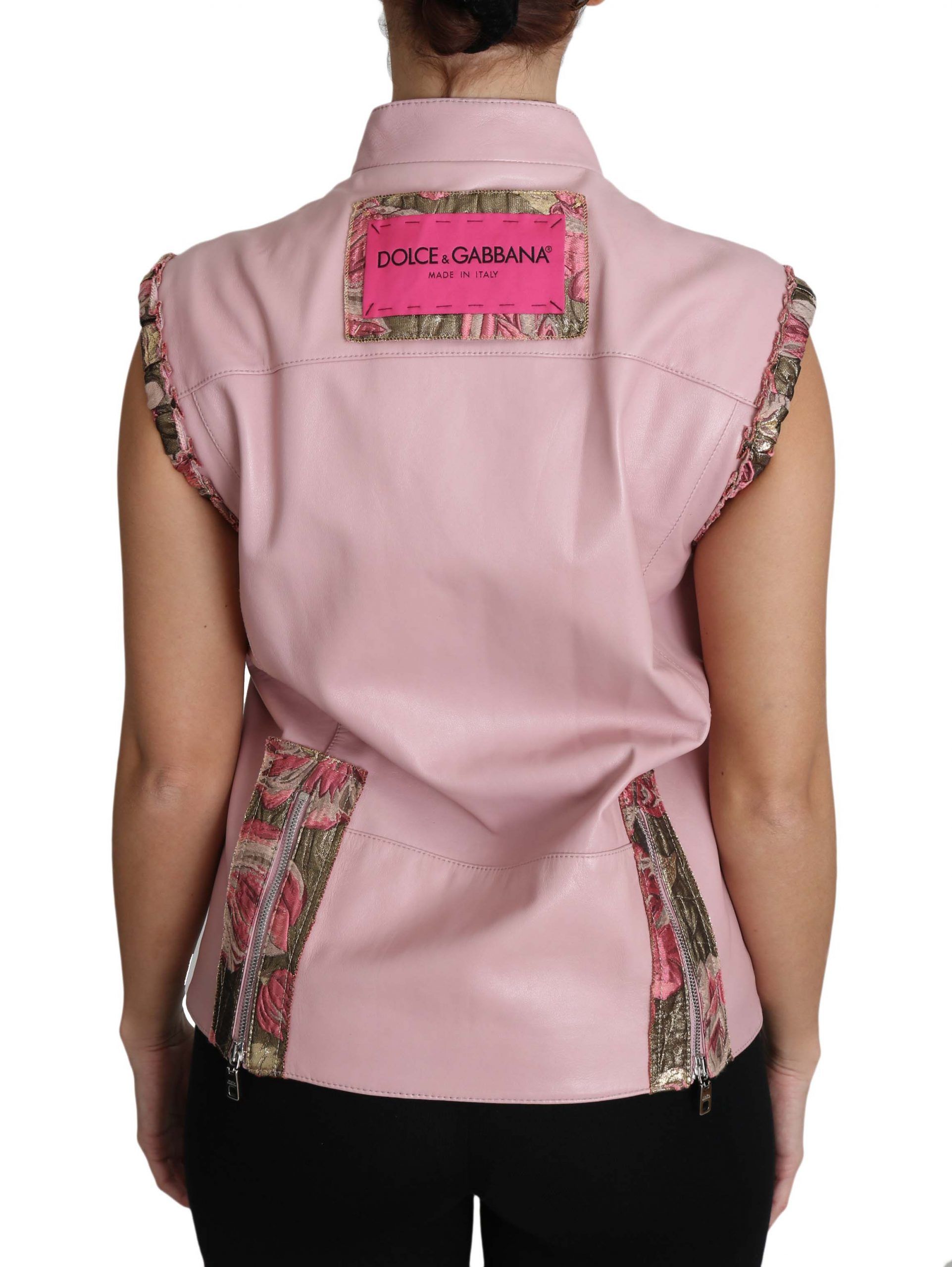 Zippered Lamb Sleeveless Vest Leather Women's Jacket - Dolce & Gabbana - Modalova