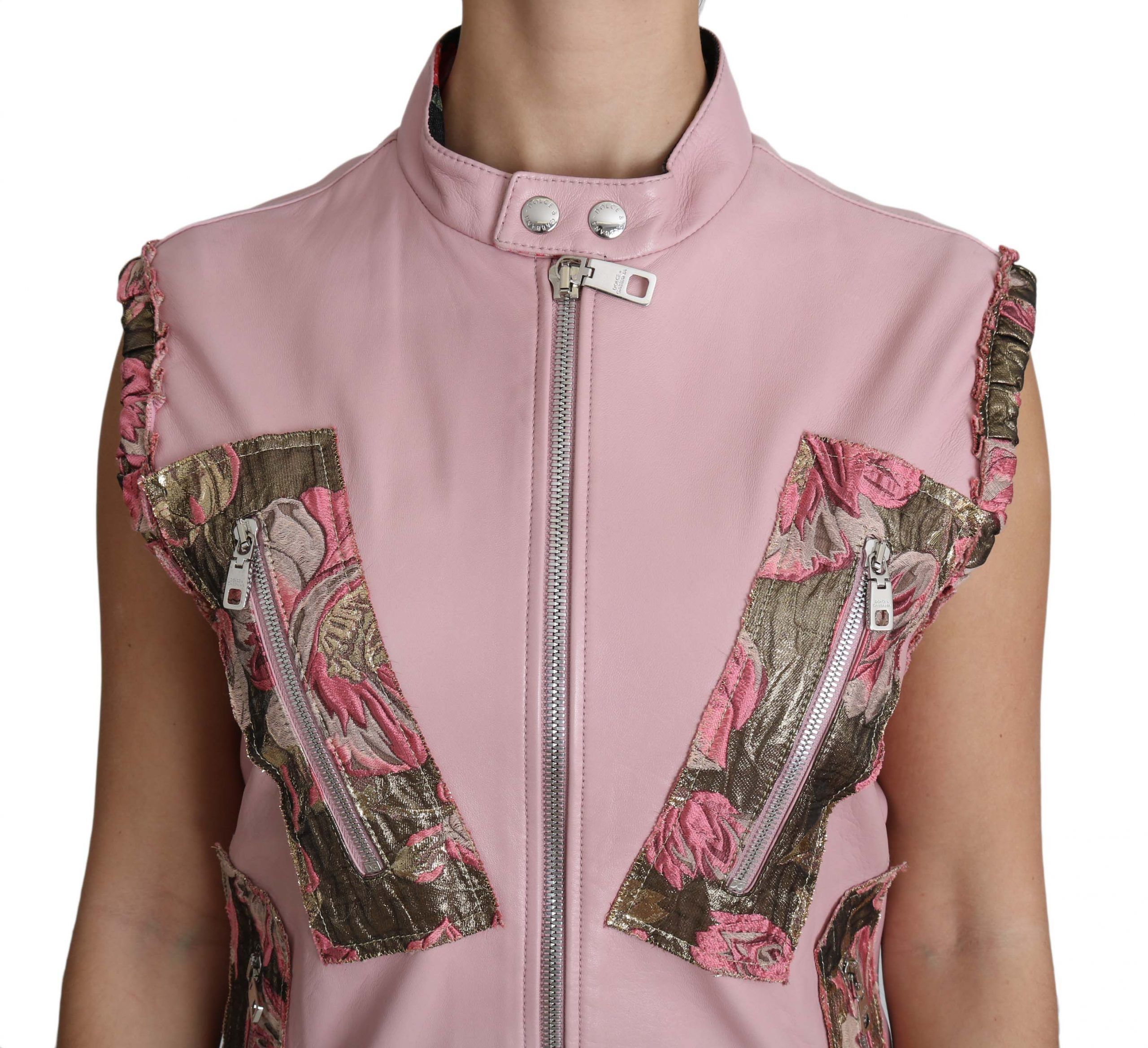 Zippered Lamb Sleeveless Vest Leather Women's Jacket - Dolce & Gabbana - Modalova