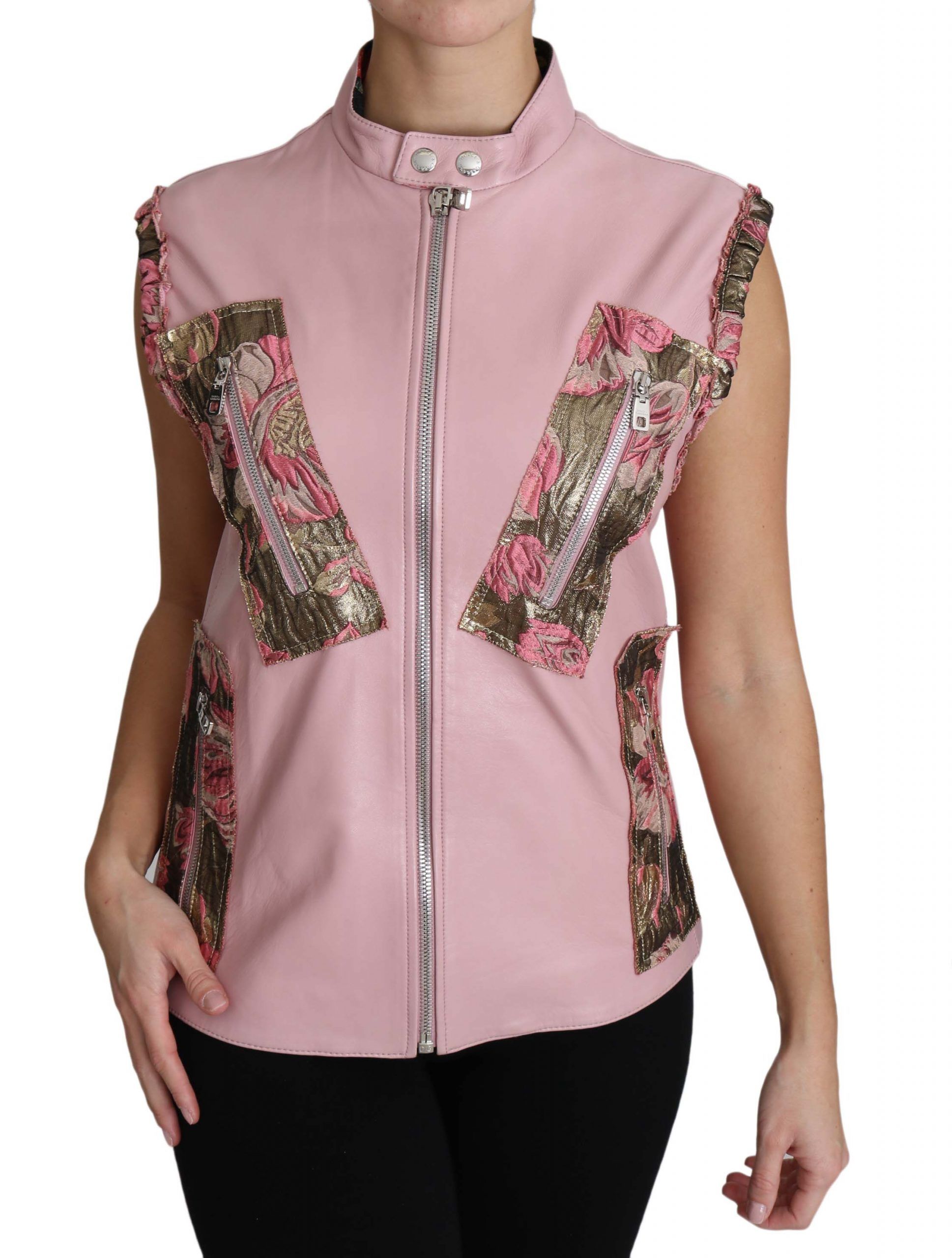 Zippered Lamb Sleeveless Vest Leather Women's Jacket - Dolce & Gabbana - Modalova