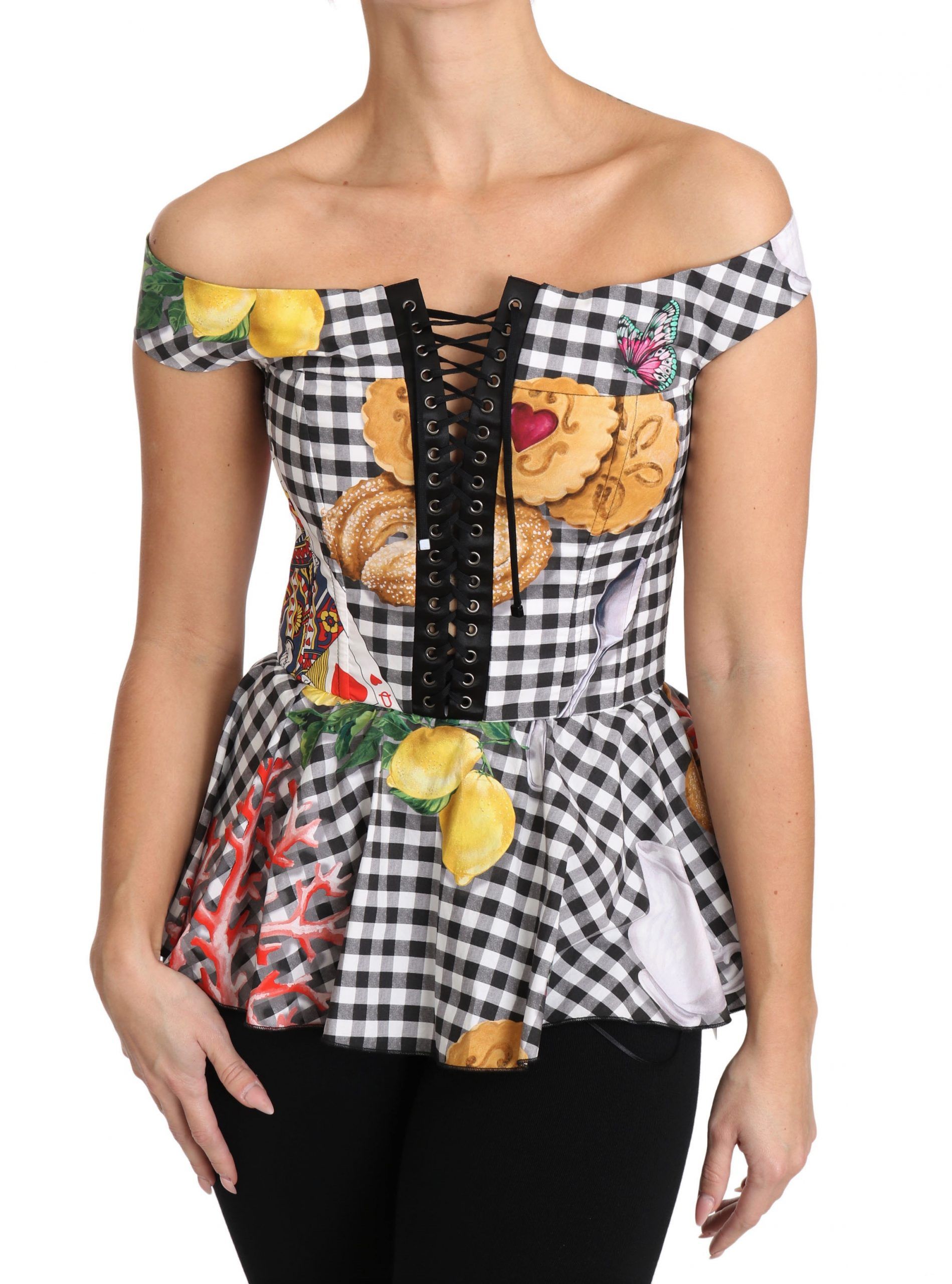 And Corset Blouse Sicily Lemon Check Women's Top - Dolce & Gabbana - Modalova