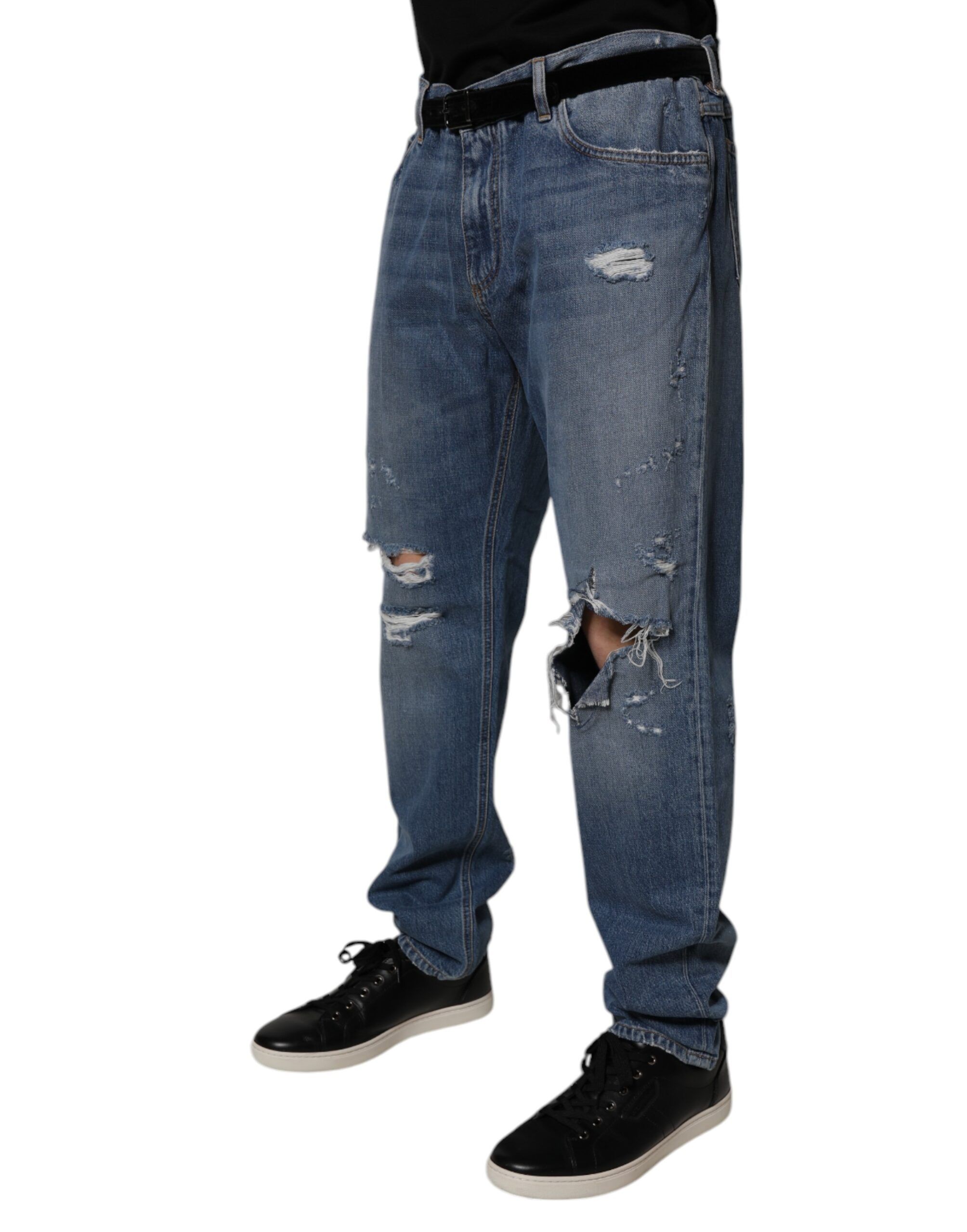 Tattered Cotton Straight Denim Men's Jeans - Dolce & Gabbana - Modalova