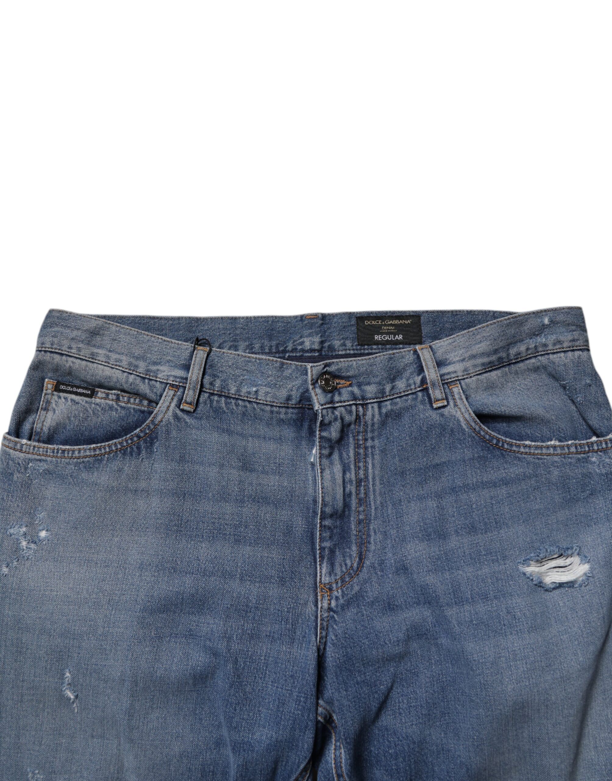Tattered Cotton Straight Denim Men's Jeans - Dolce & Gabbana - Modalova