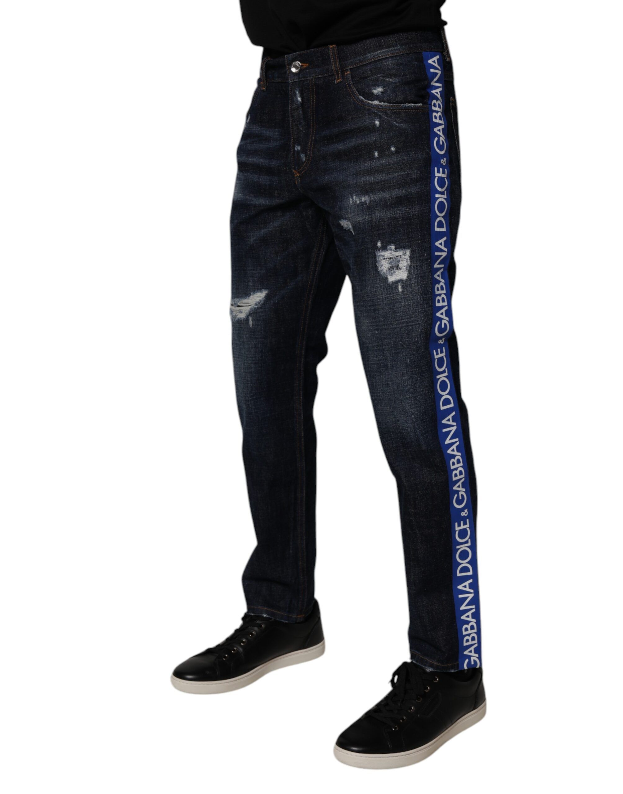 Dark Cotton Tattered Skinny Denim Men's Jeans - Dolce & Gabbana - Modalova