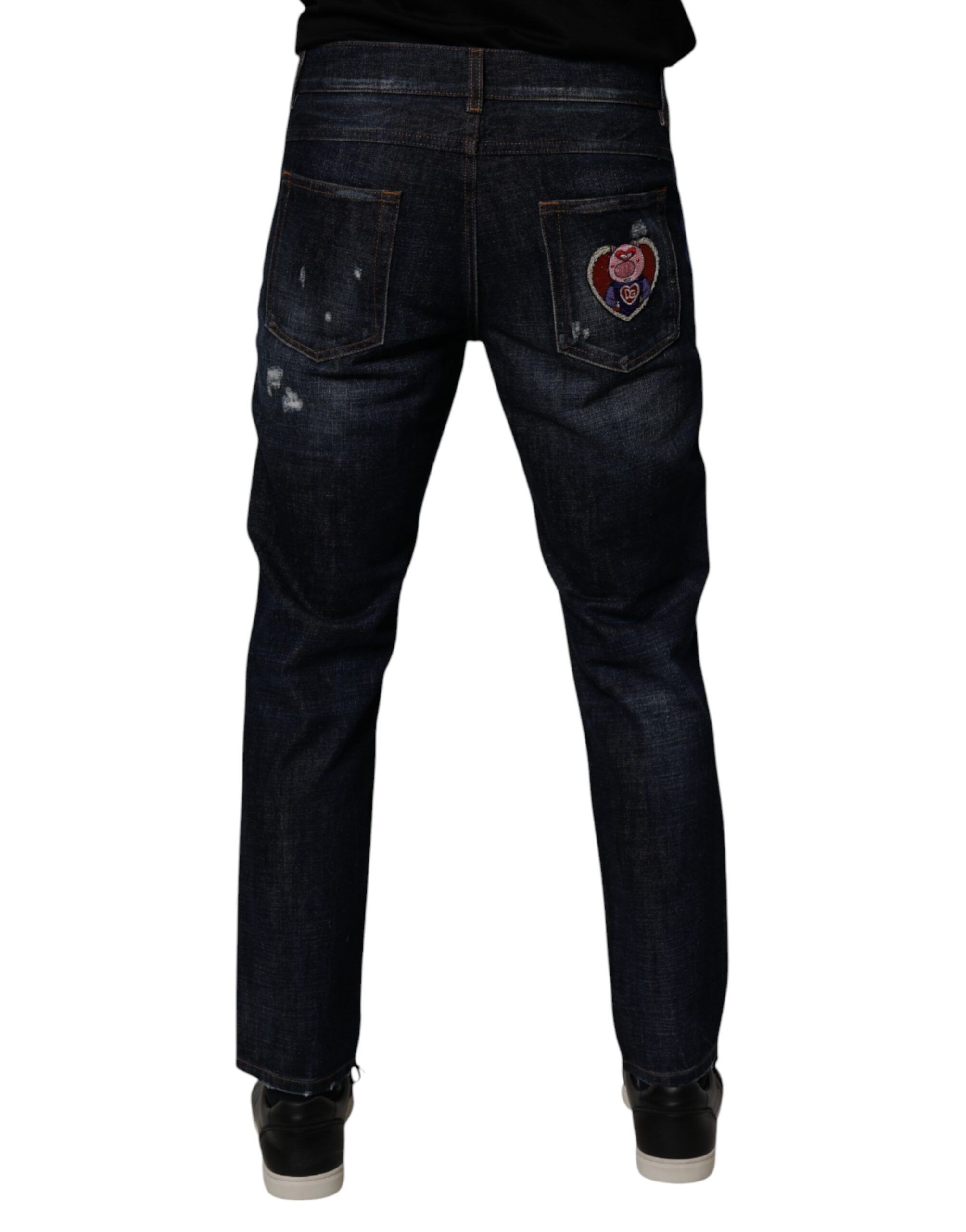 Dark Cotton Tattered Skinny Denim Men's Jeans - Dolce & Gabbana - Modalova