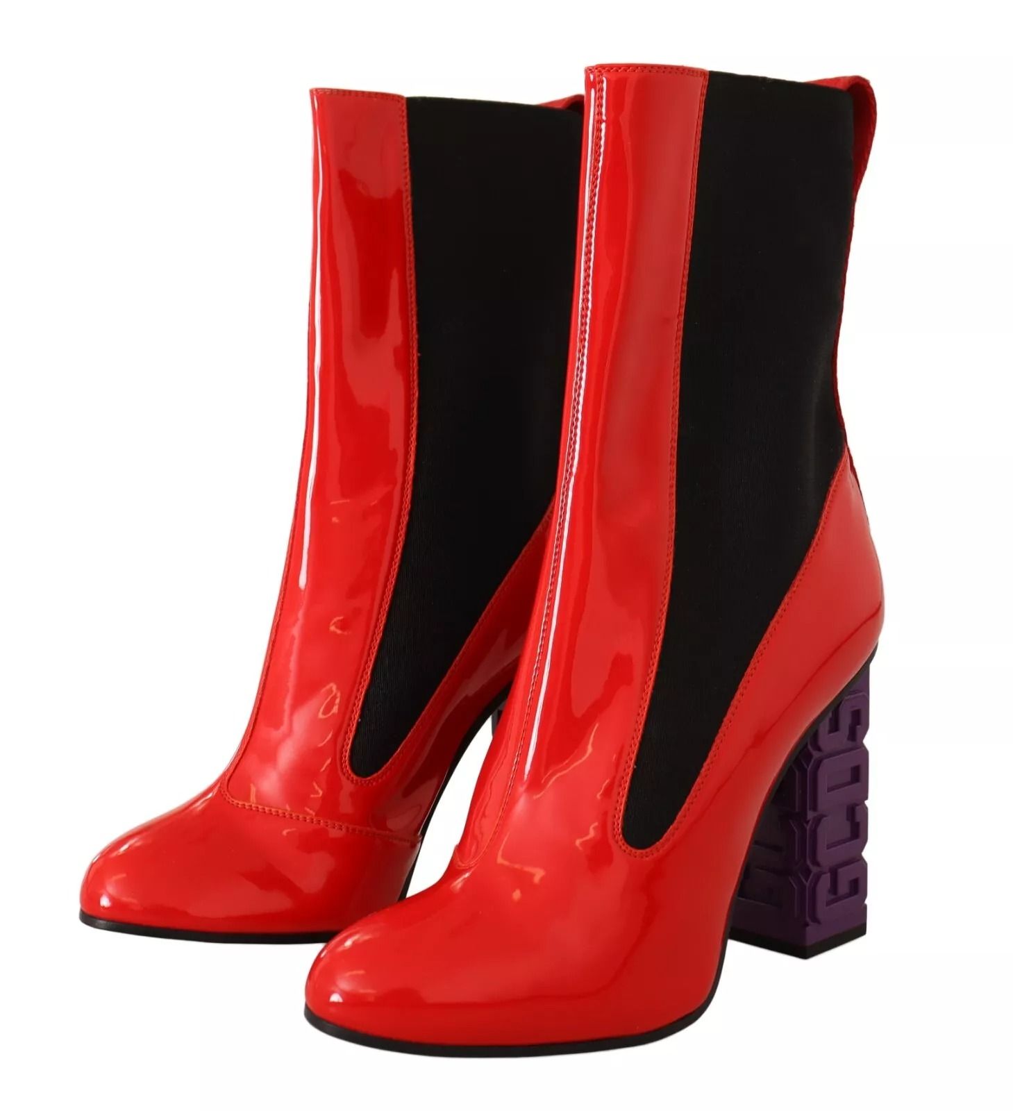 Red Leather Black Fabric Logo Heel Ankle Boots Women's Shoes (Pre-Owned) - GCDS - Modalova
