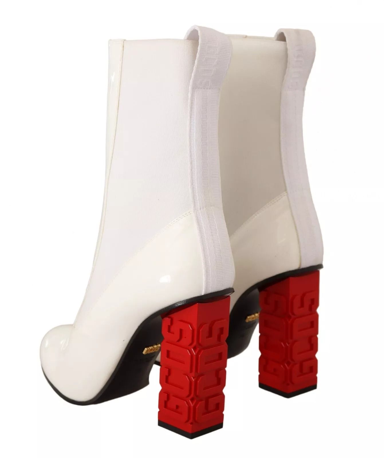 White Leather Fabric Red Logo Heel Ankle Boots Women's Shoes (Pre-Owned) - GCDS - Modalova