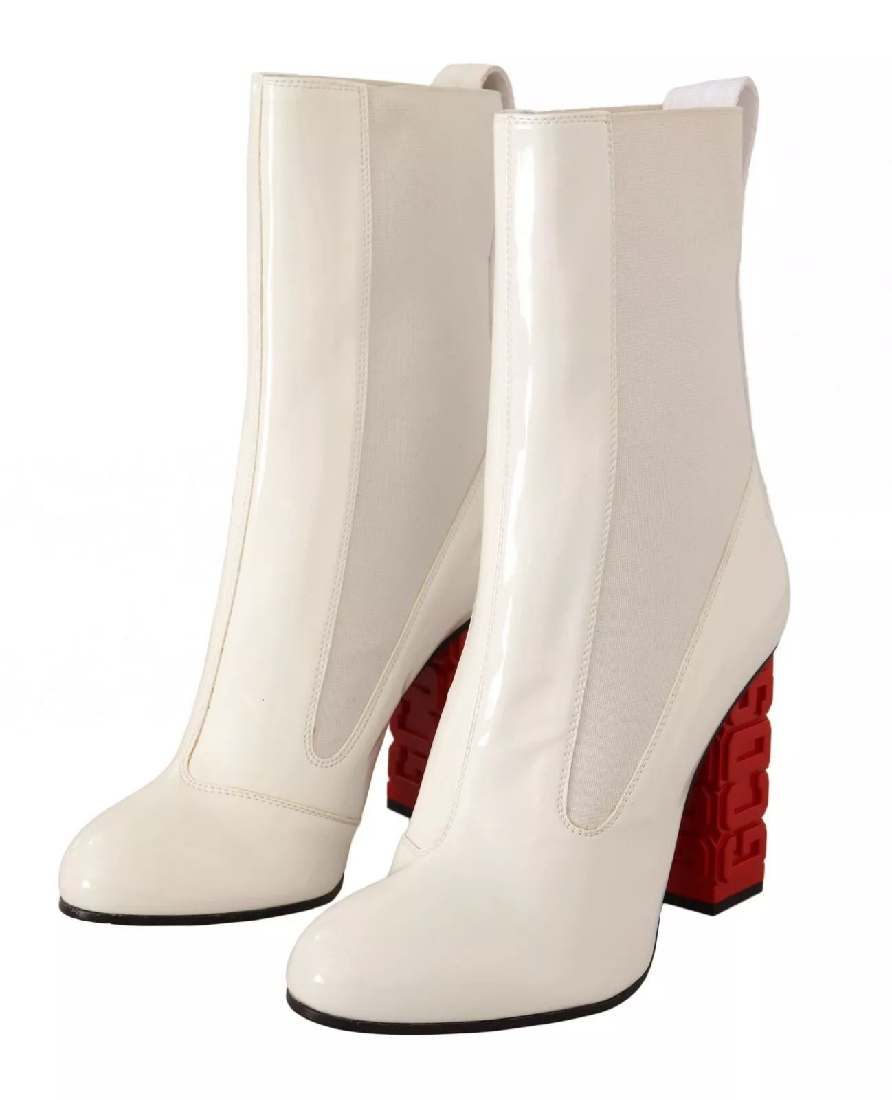 White Leather Fabric Red Logo Heel Ankle Boots Women's Shoes (Pre-Owned) - GCDS - Modalova